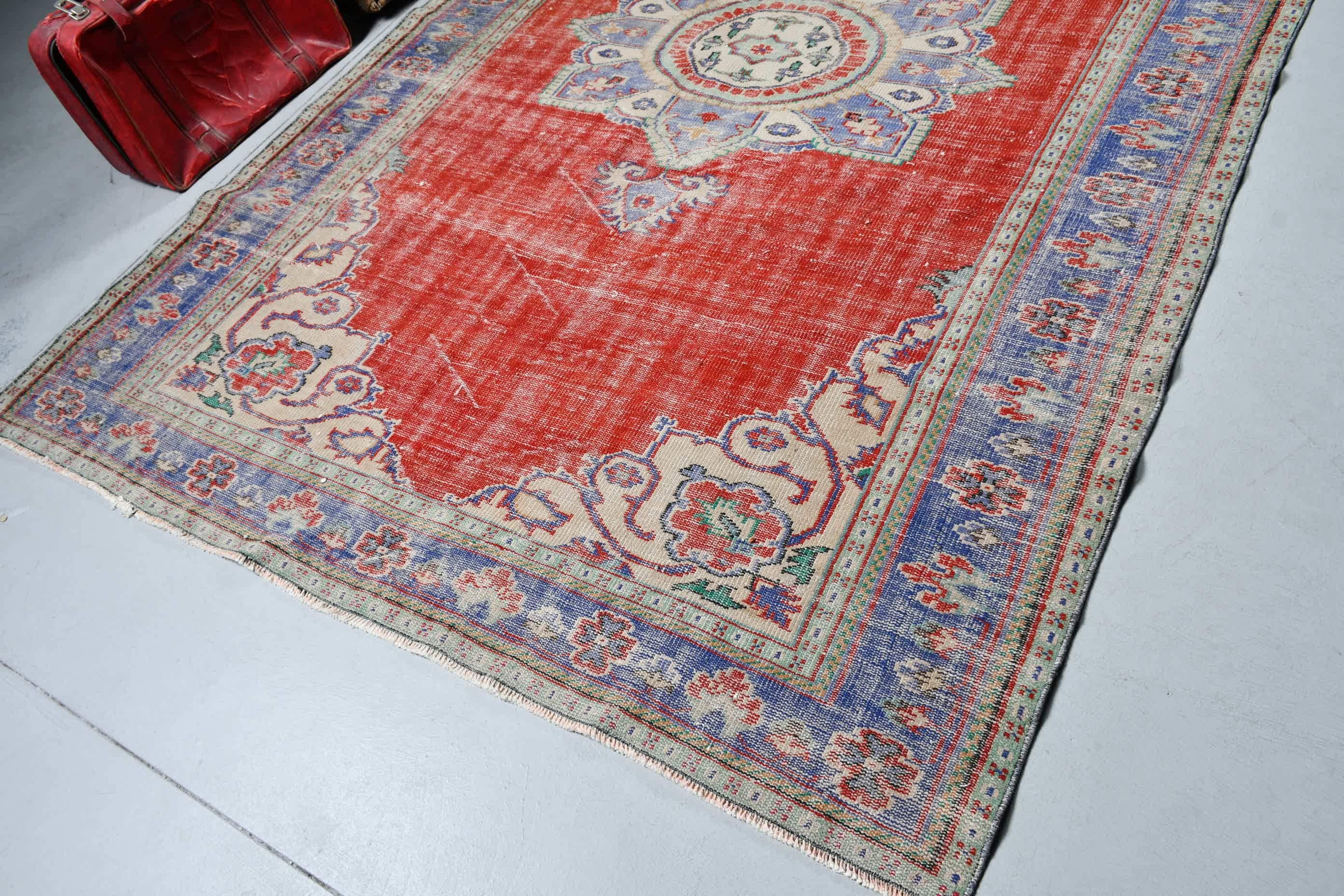 Anatolian Rug, 6.7x9.8 ft Large Rug, Red Oriental Rug, Bedroom Rug, Living Room Rug, Turkish Rug, Natural Rug, Vintage Rug