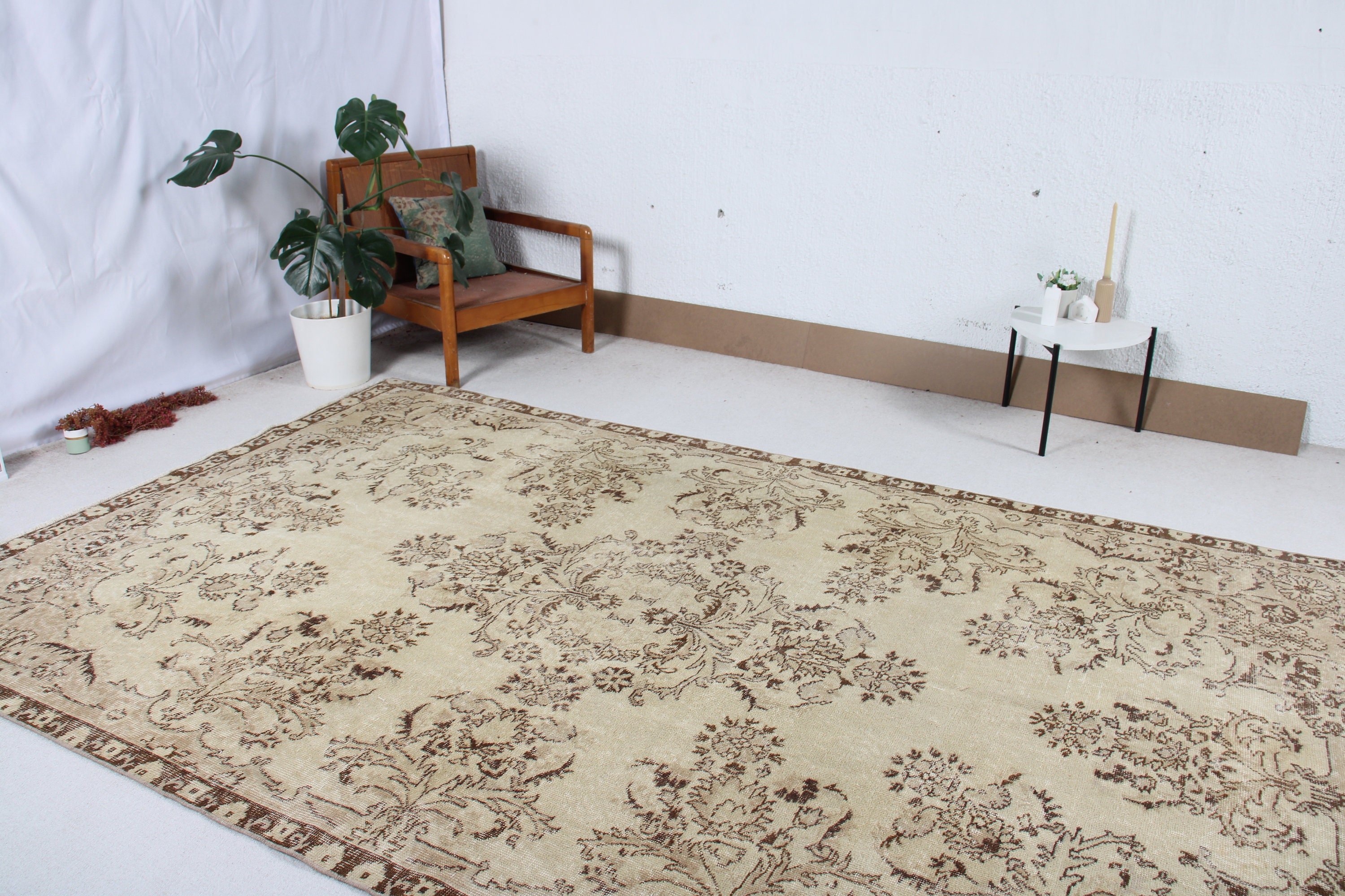 Açıklama Halısı, Bej Antika Halı, Etnik Halılar, Yatak Odası Halısı, Havalı Halılar, Vintage Halı, Büyük Oushak Halıları, 6,5x10,4 ft Büyük Halı, Türk Halısı