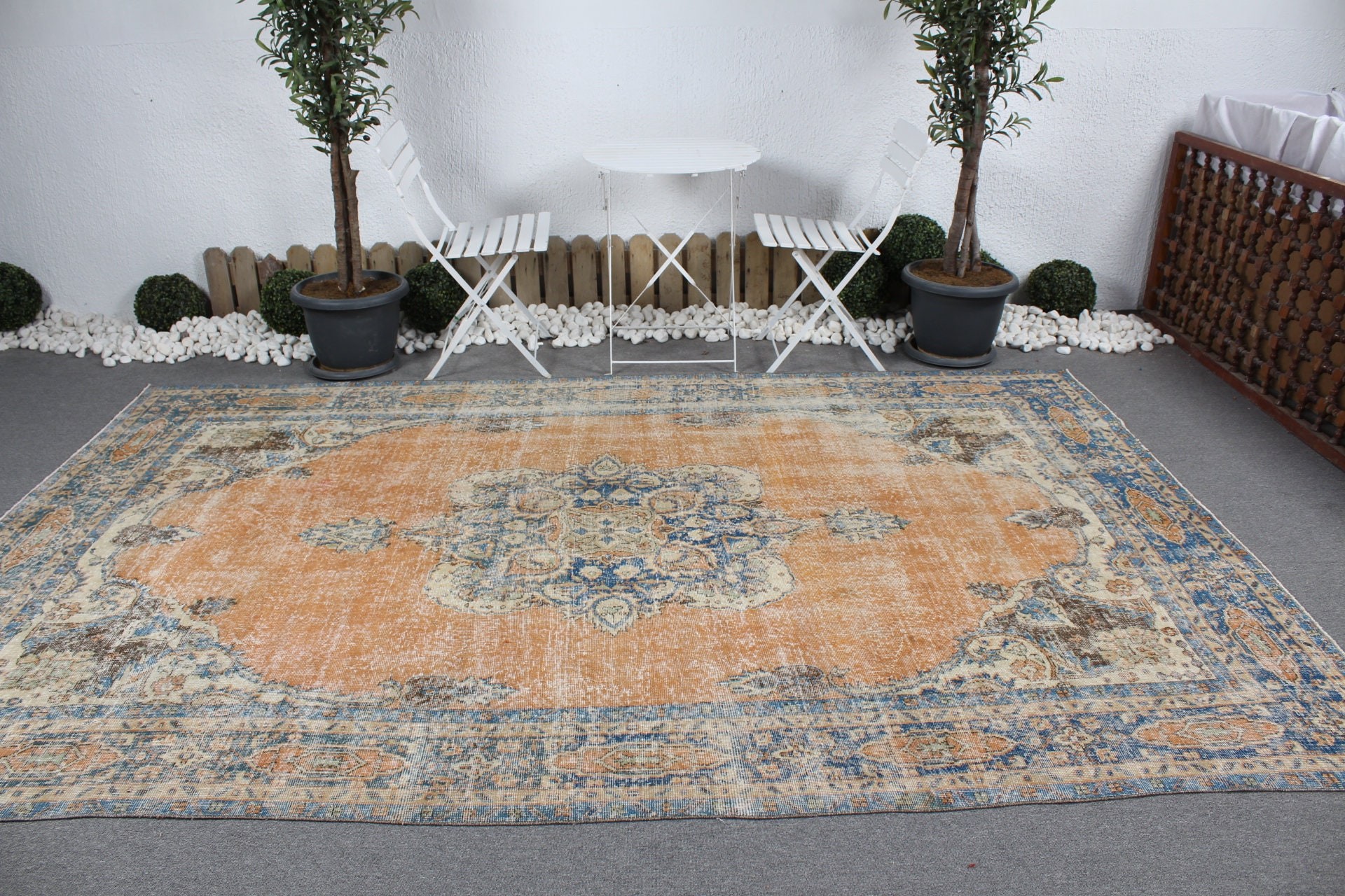 6.9x10.7 ft Oversize Rug, Turkish Rug, Salon Rugs, Vintage Rug, Oriental Rug, Saloon Rug, Floor Rugs, Home Decor Rug, Orange Home Decor Rug