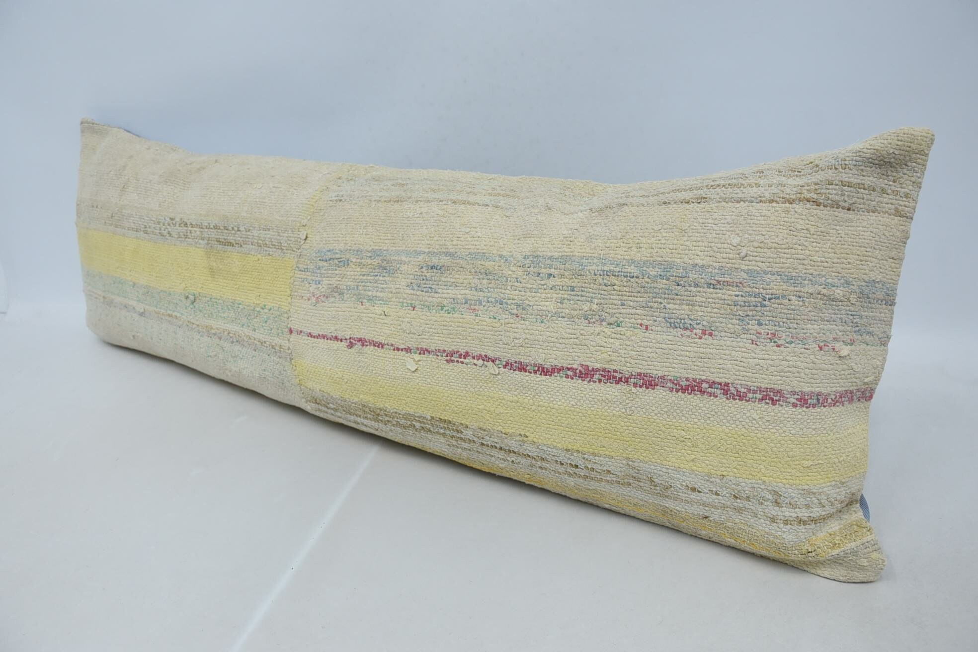 Antika Yastıklar, Kanepe Yastığı, 16"x48" Bej Yastık Kılıfı, Vintage Kilim Kırlent, Pastel Yastık Kılıfı, Dış Mekan Veranda Yastığı