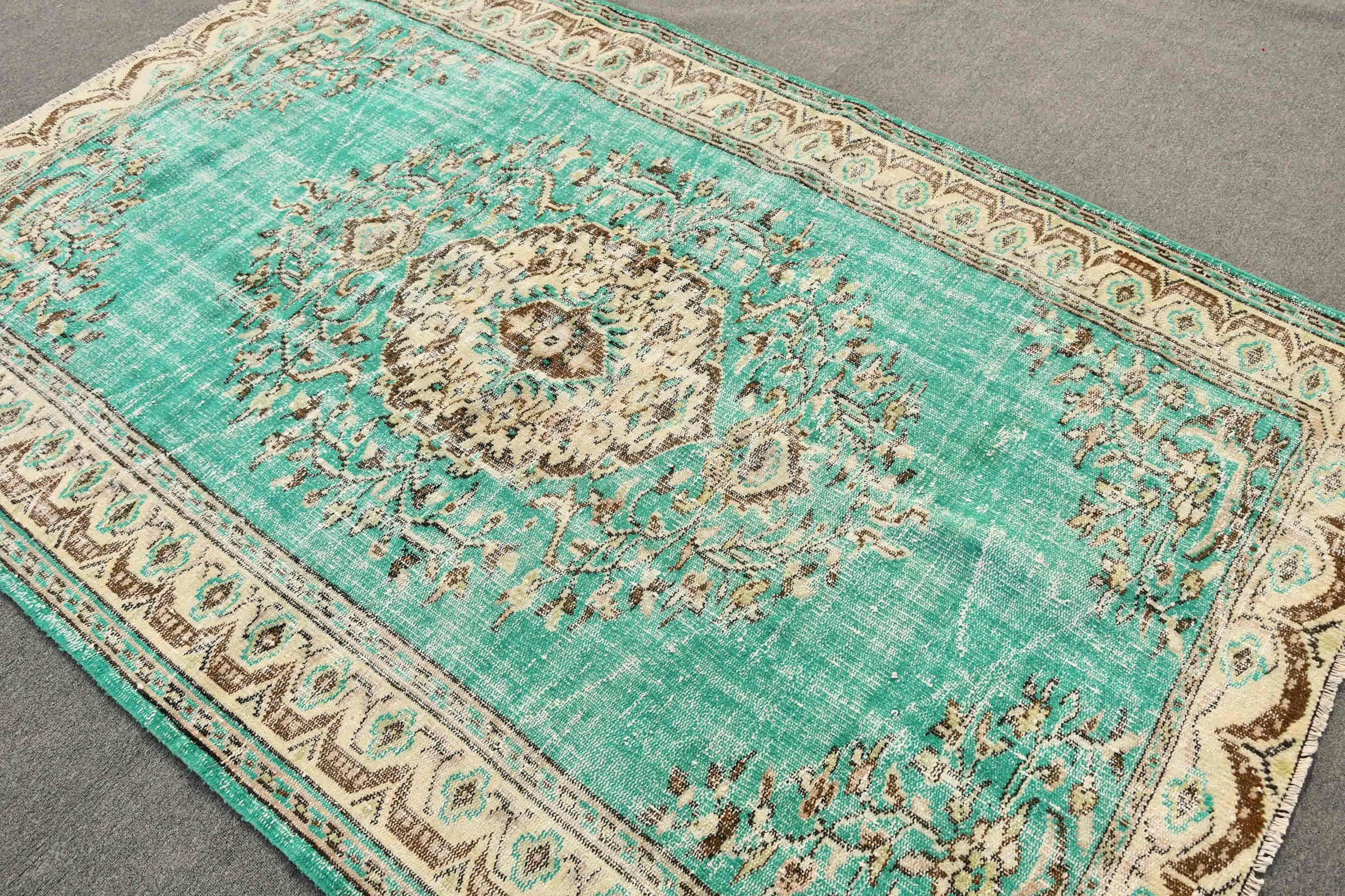 Salon Halısı, Yemek Odası Halısı, 5.5x8.1 ft Büyük Halı, Vintage Halılar, Türk Halıları, Antika Halı, Yeşil Ev Dekor Halısı, Soyut Halı