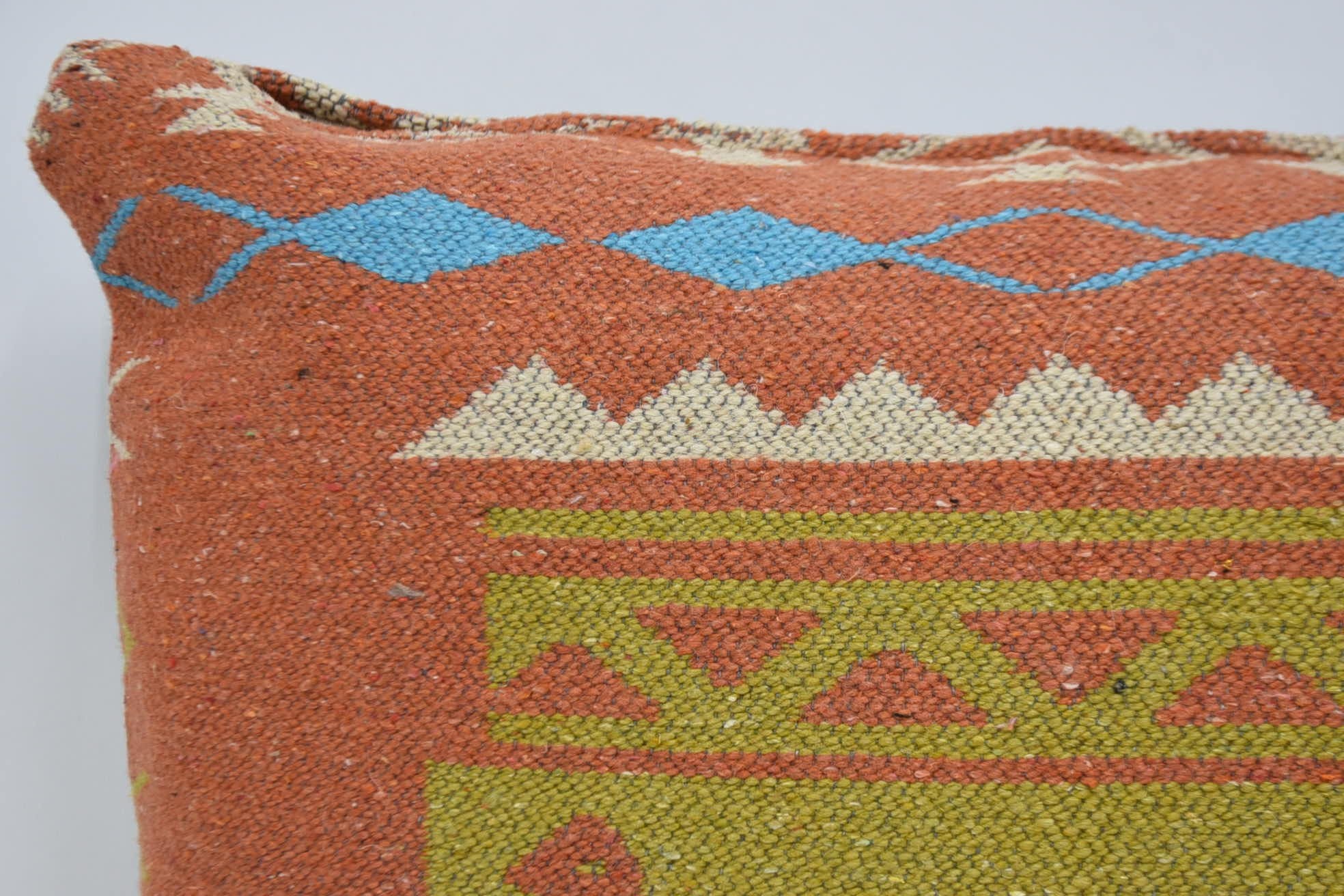 Pillow for Couch, Vintage Kilim Pillow, Nautical Throw Cushion Cover, 16"x24" Orange Pillow, Interior Designer Pillow