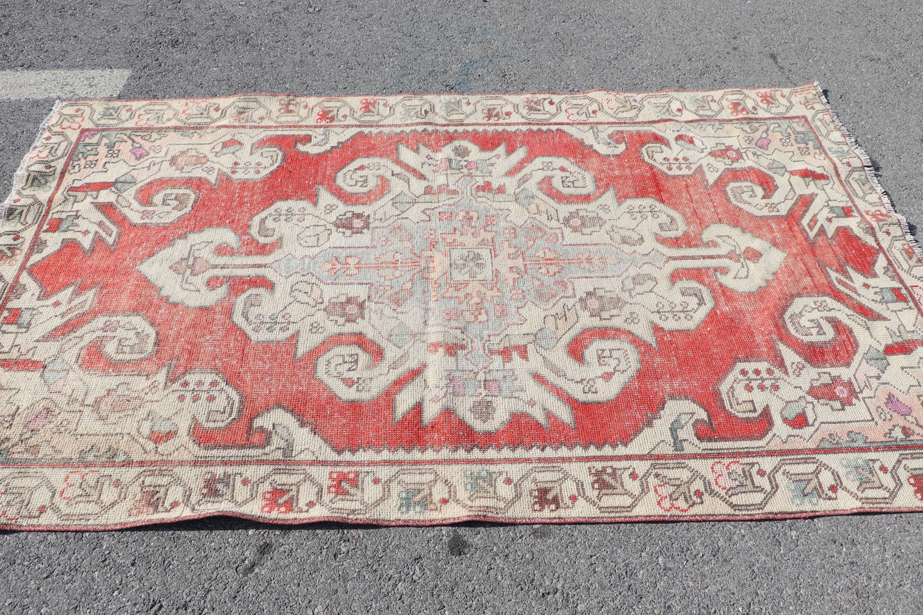 Kitchen Rugs, Dining Room Rug, 4.3x7.2 ft Area Rug, Red Cool Rugs, Bedroom Rugs, Vintage Rugs, Turkish Rug, Oushak Rugs, Rugs for Kitchen