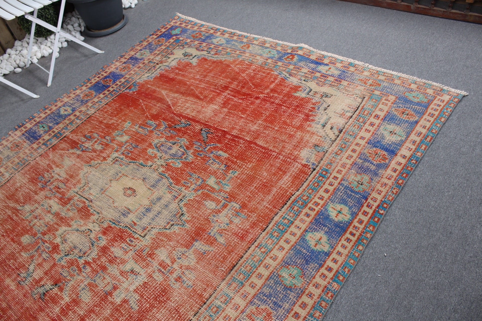 Living Room Rugs, 6.3x8.8 ft Large Rug, Turkish Rug, Red Oushak Rug, Vintage Rugs, Muted Rug, Dining Room Rug, Antique Rugs