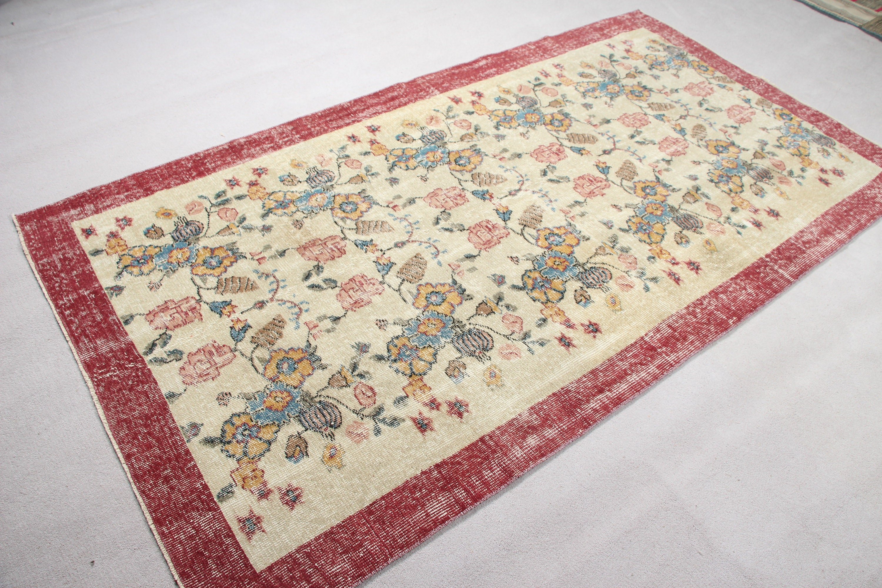 4.3x8 ft Area Rug, Beige Oushak Rugs, Turkish Rug, Rugs for Nursery, Indoor Rugs, Bedroom Rug, Kitchen Rugs, Anatolian Rug, Vintage Rug