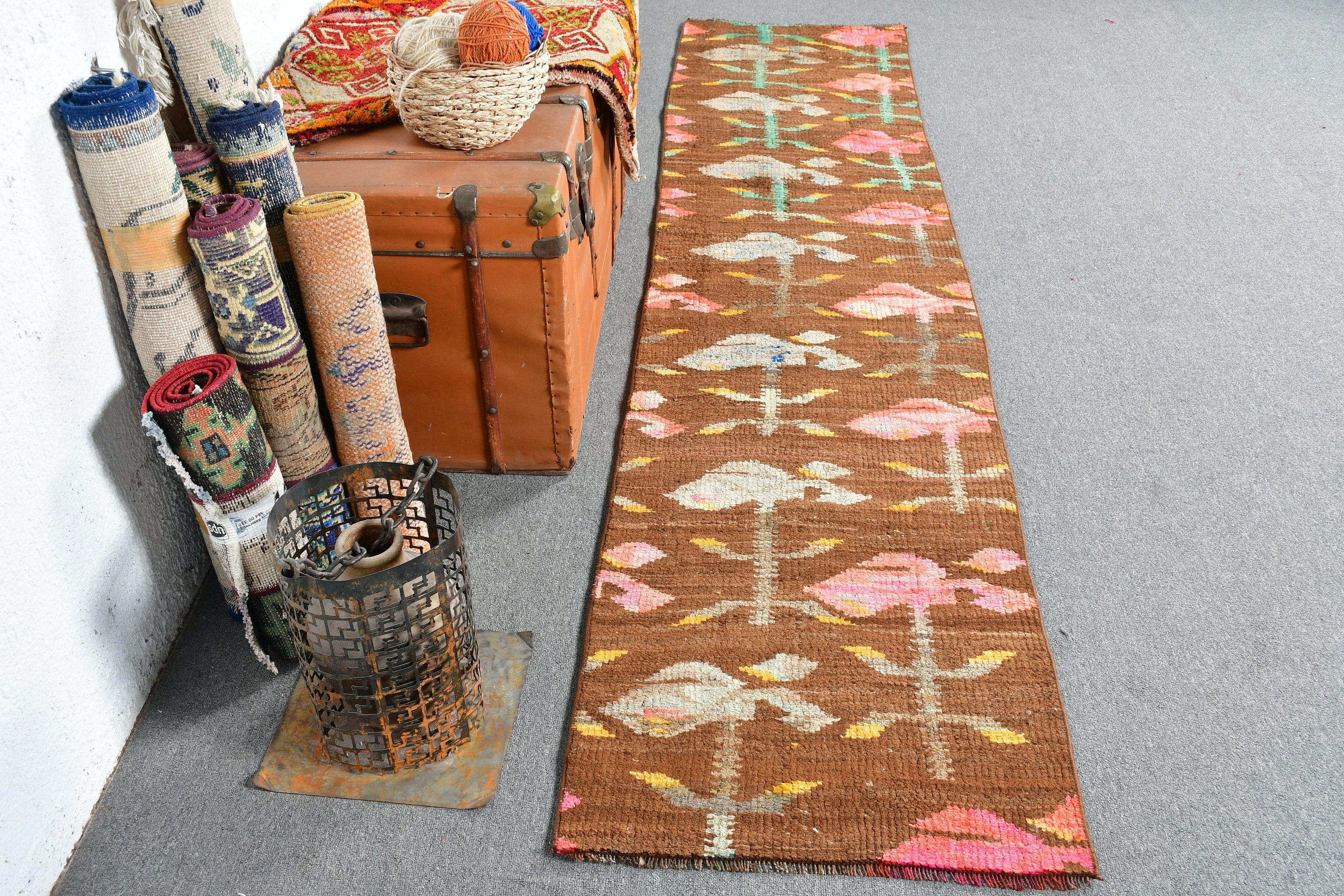 Vintage Rug, Brown Anatolian Rug, Oushak Rug, Turkish Rugs, 2x9.2 ft Runner Rug, Rugs for Kitchen, Stair Rug, Oriental Rug, Corridor Rug