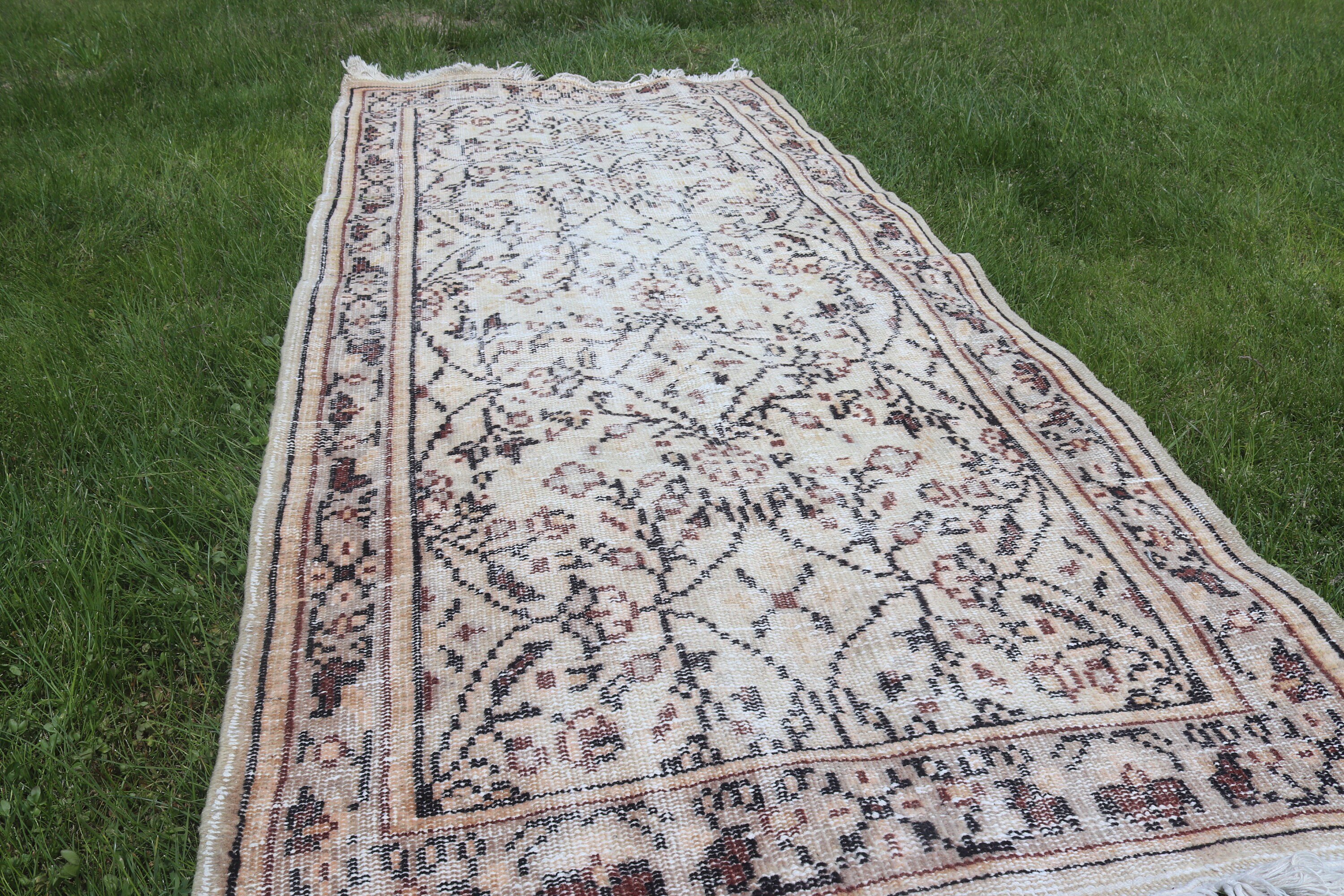 Decorative Rugs, Boho Rugs, Beige Antique Rug, Vintage Accent Rug, Handwoven Rugs, 3x6.8 ft Accent Rugs, Vintage Rug, Turkish Rug