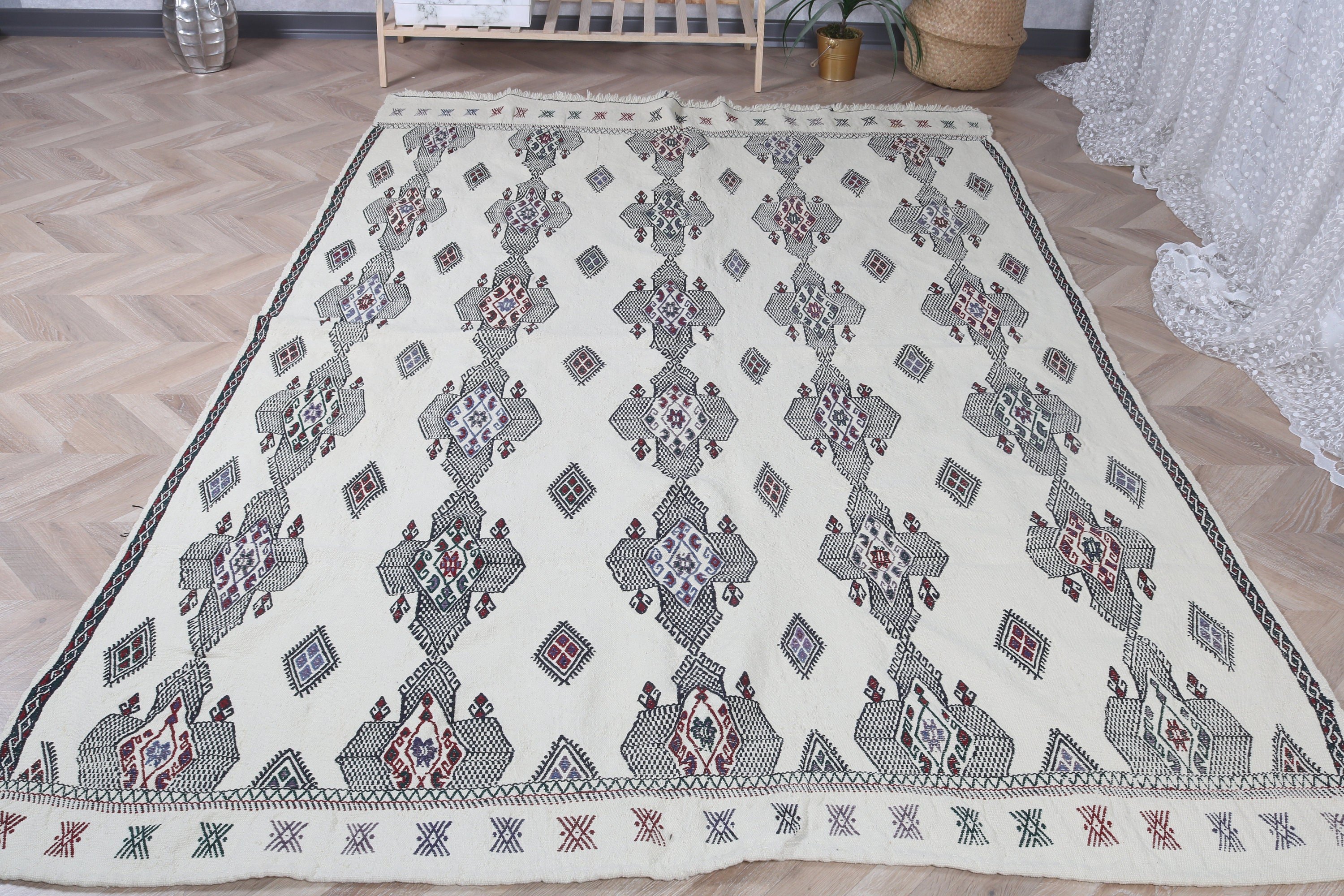 Vintage Rugs, Turkish Rugs, Geometric Rug, Salon Rugs, 5.2x8.4 ft Large Rug, Kitchen Rug, Large Vintage Rugs, Beige Bedroom Rugs, Boho Rug