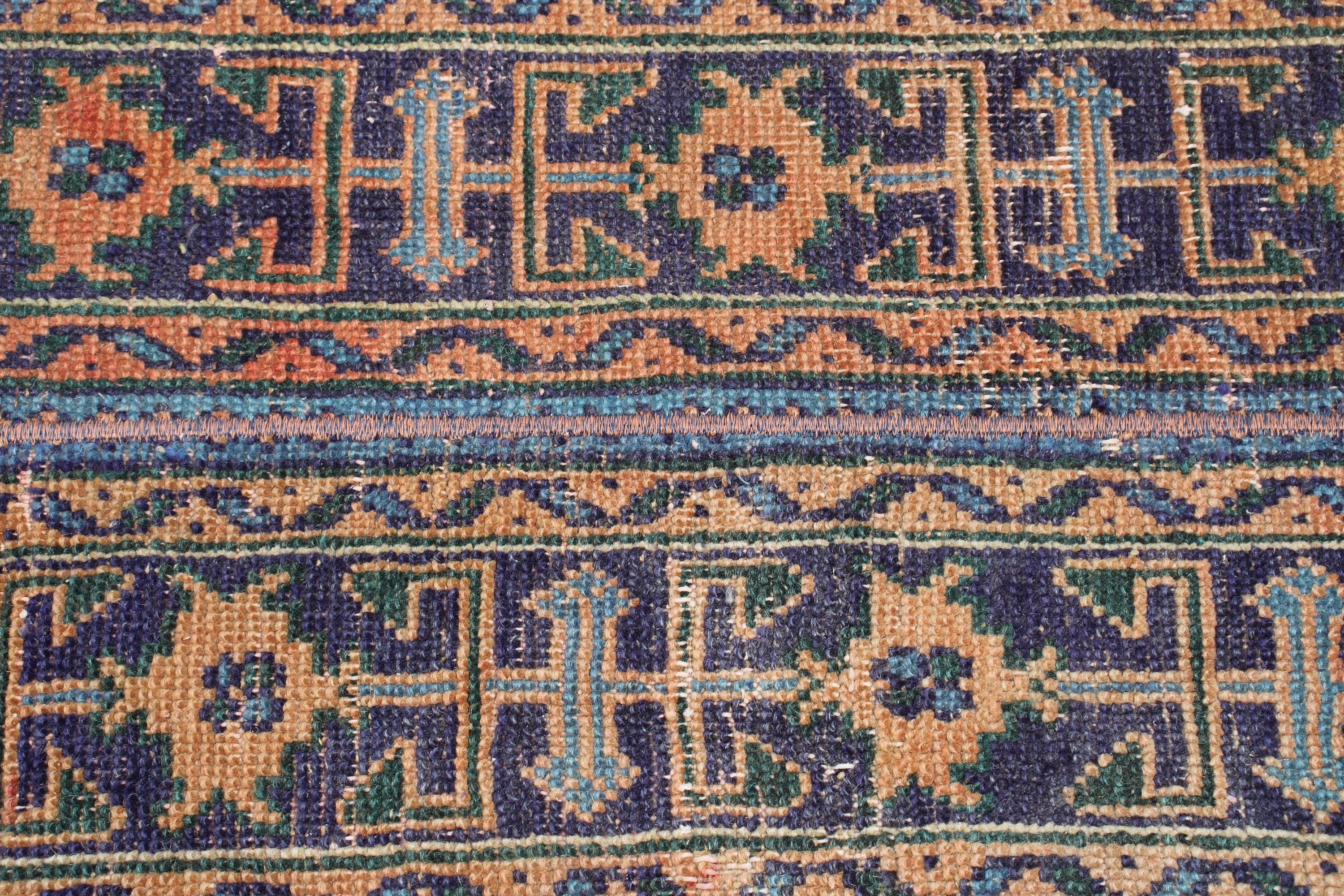 Vintage Halı, 1.6x3.4 ft Küçük Halı, Mavi Açıklama Halısı, Duvara Asılı Halılar, Türk Halısı, Fas Halıları, Aztek Halısı, Çocuk Halısı