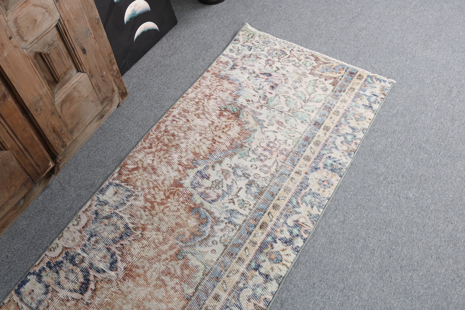 Kahverengi Lüks Halılar, Oushak Halılar, Vintage Halılar, Türk Halıları, 2,3x6,2 ft Runner Halıları, Mutfak Halısı, Merdiven Halıları, Organik Halı, Yatak Odası Halıları