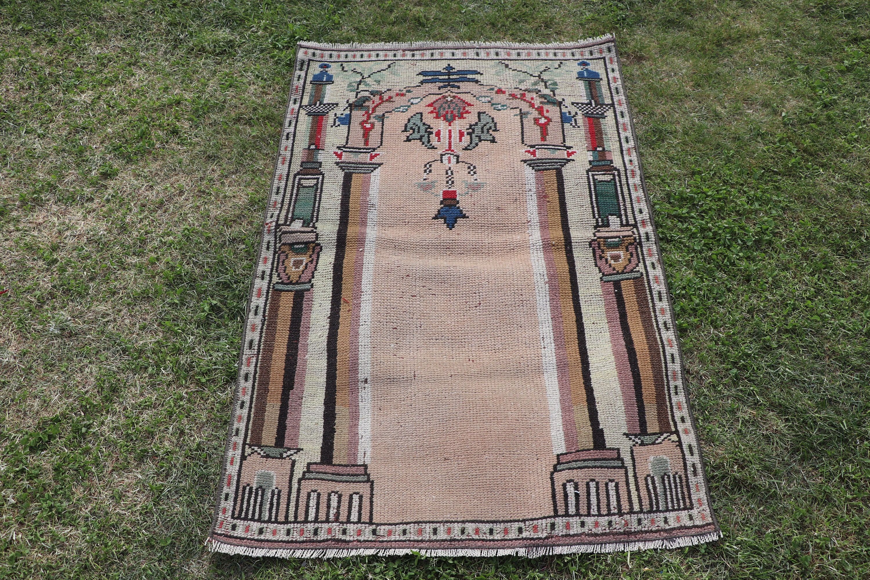 Small Vintage Rugs, Vintage Rug, Turkish Rug, Wool Rugs, Aesthetic Rug, 2.4x3.7 ft Small Rug, Kitchen Rug, Beige Statement Rug, Cool Rug