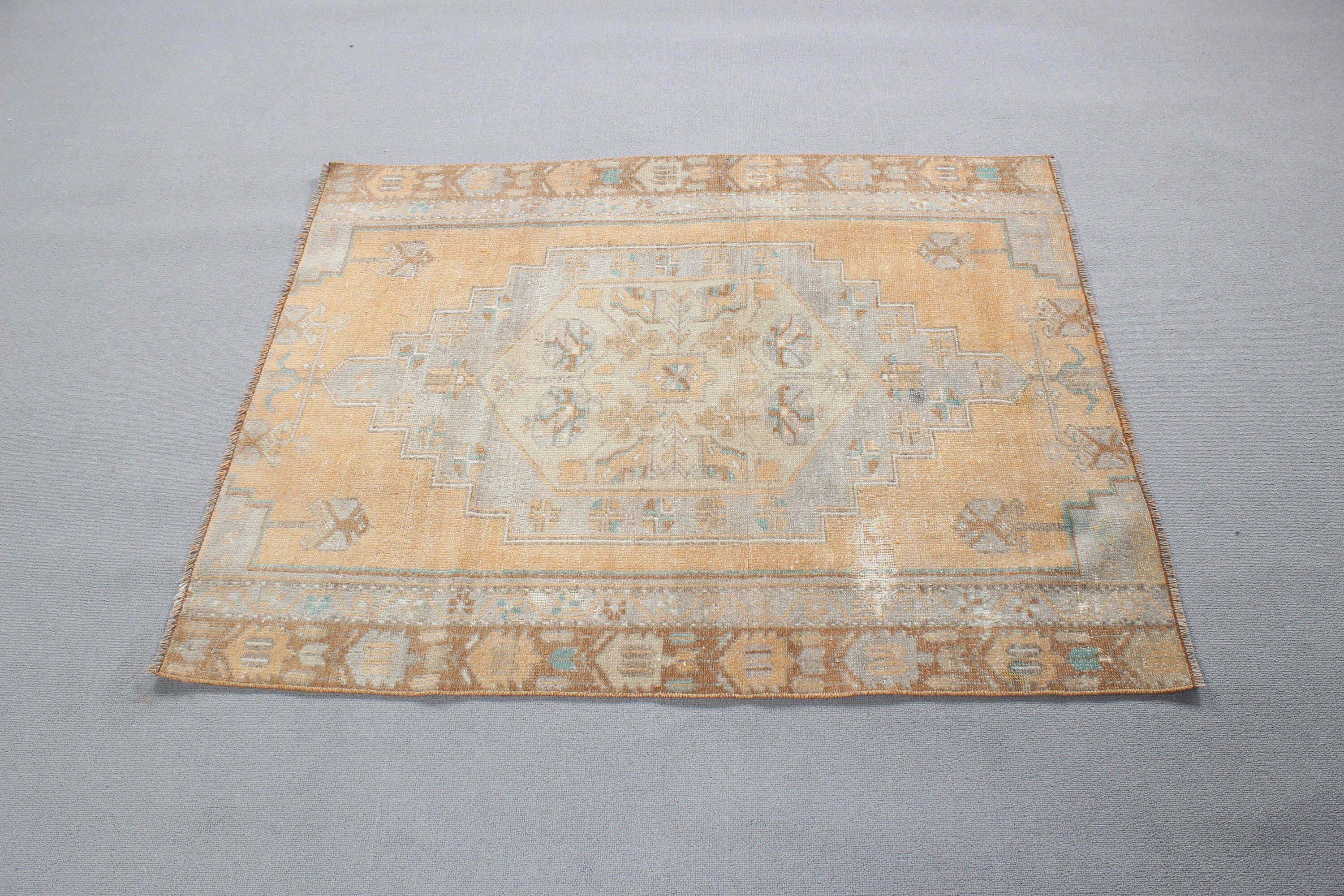 Bedroom Rugs, Small Area Rugs, Bronze Geometric Rugs, Entry Rugs, Ethnic Rugs, Vintage Rug, Cool Rug, Turkish Rug, 3.3x4.2 ft Small Rugs