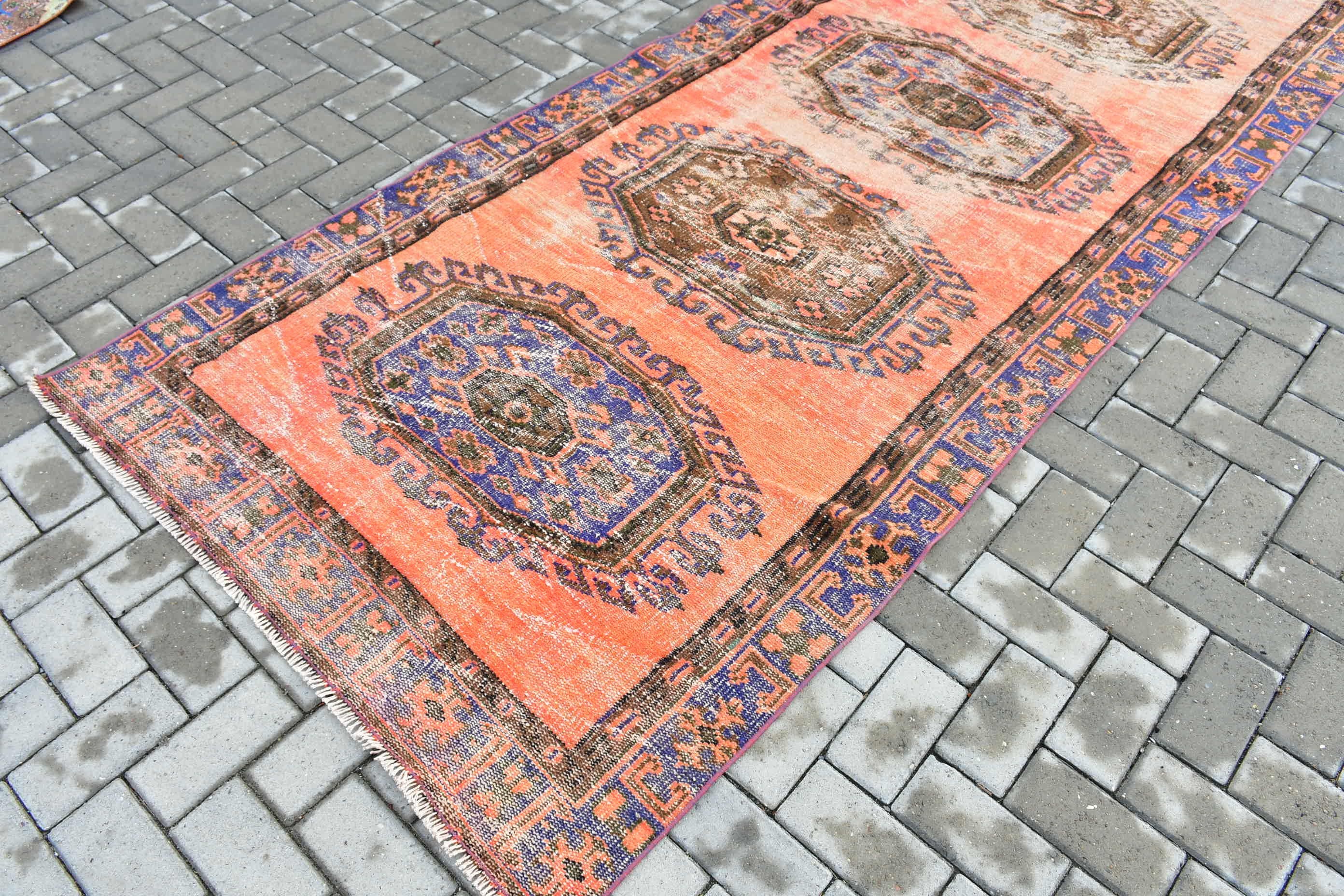 Corridor Rug, Vintage Rug, Hallway Rug, Oriental Rugs, Home Decor Rugs, Turkish Rug, Orange  4x11.3 ft Runner Rug, Muted Rugs