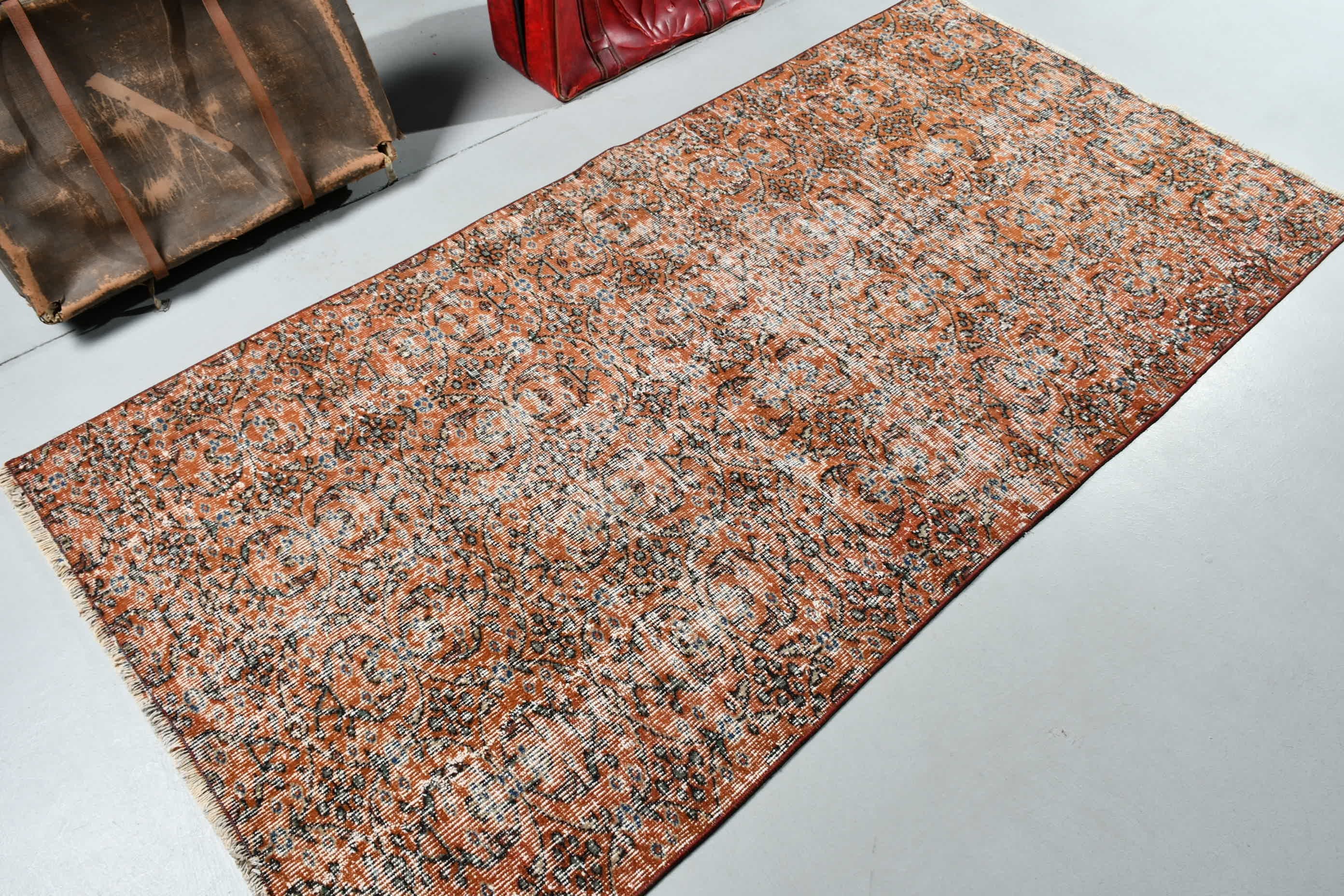 3.8x7.4 ft Area Rugs, Turkish Rug, Indoor Rug, Rugs for Kitchen, Orange Antique Rug, Oriental Rugs, Vintage Rug, Handmade Rug, Cool Rug