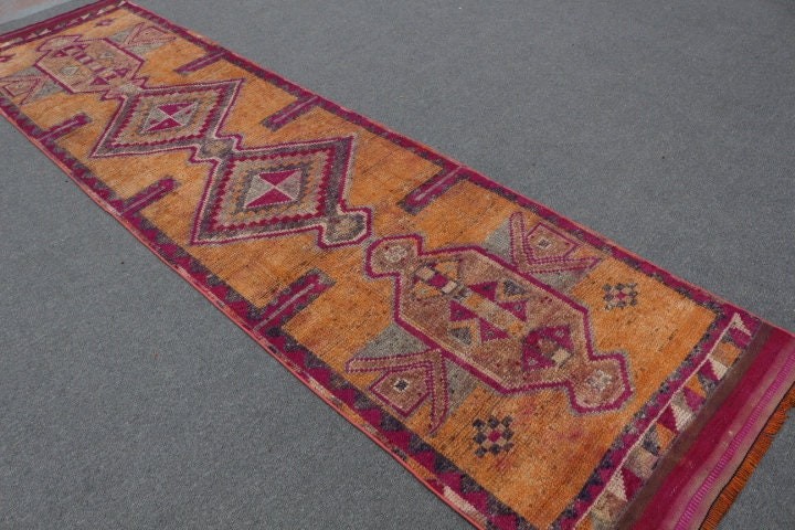 Bedroom Rug, Handmade Rug, Rugs for Corridor, Orange  3x11.5 ft Runner Rug, Vintage Rug, Stair Rug, Turkish Rug, Oushak Rug