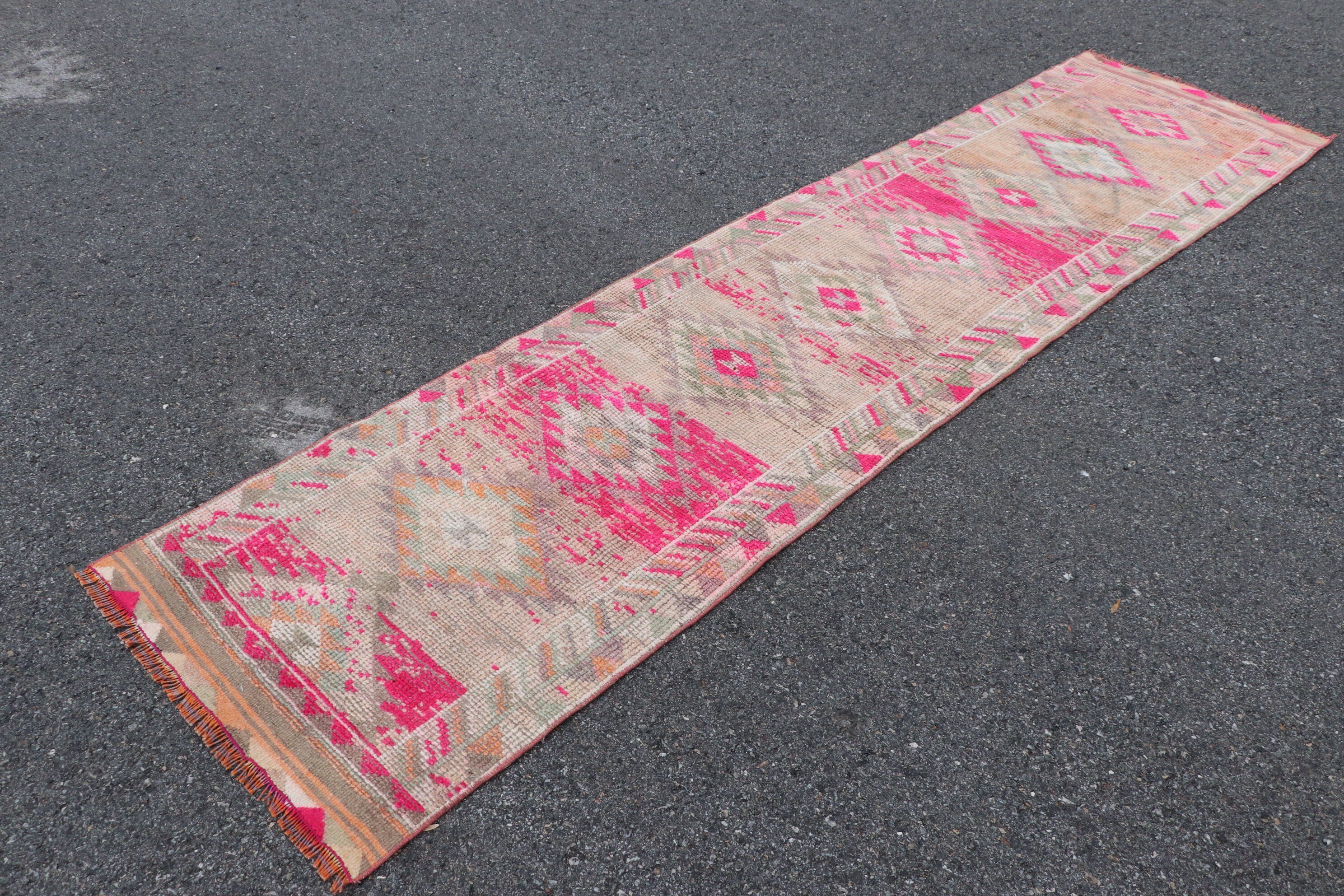 Vintage Rug, Oriental Rug, Rugs for Kitchen, Turkish Rugs, 2.7x10.9 ft Runner Rug, Pink Cool Rug, Kitchen Rug, Custom Rug
