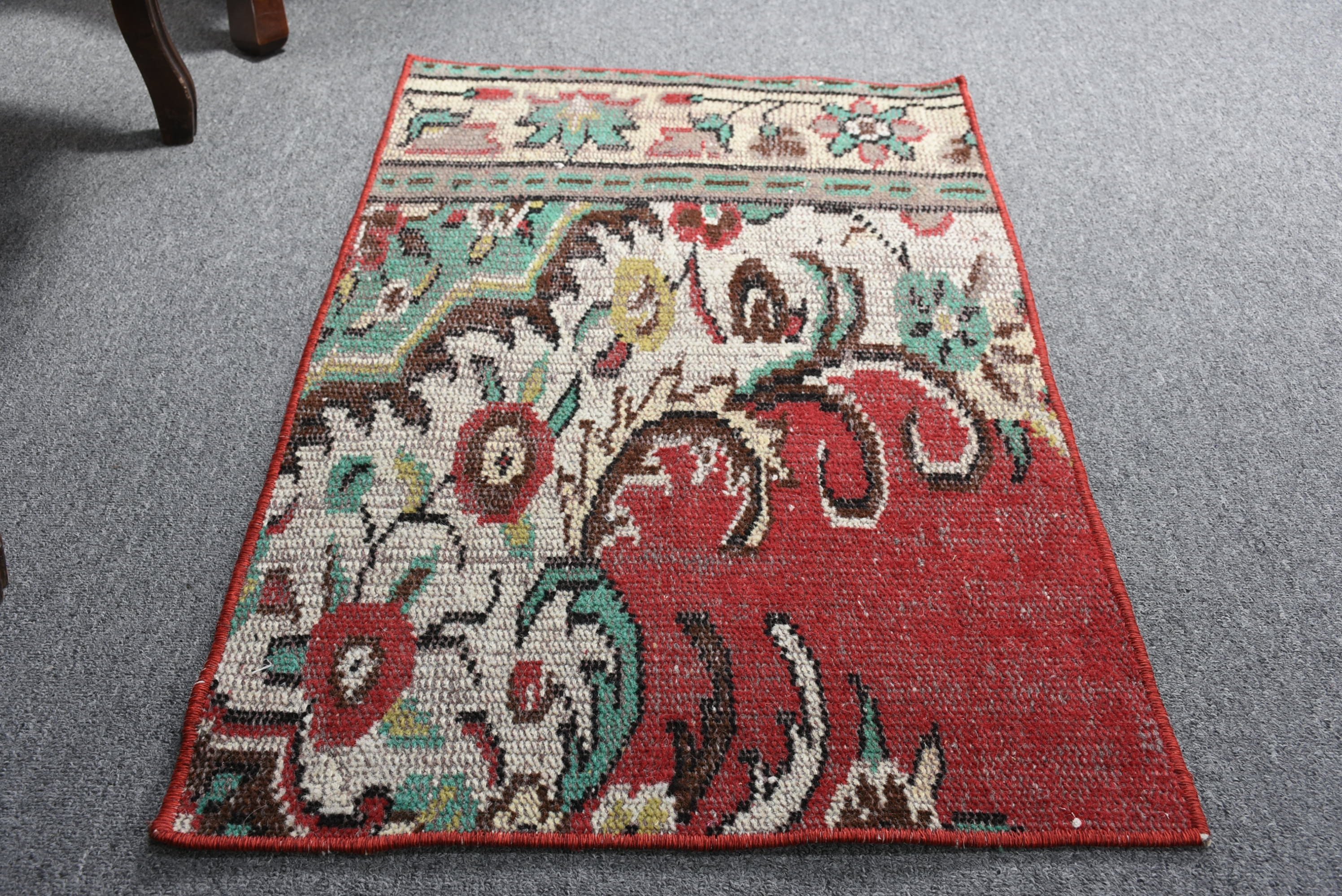 Pale Rug, Kitchen Rugs, Vintage Rug, Wool Rug, Turkish Rug, Rugs for Kitchen, Bedroom Rugs, 1.7x2.8 ft Small Rug, Oushak Rug, Red Cool Rug