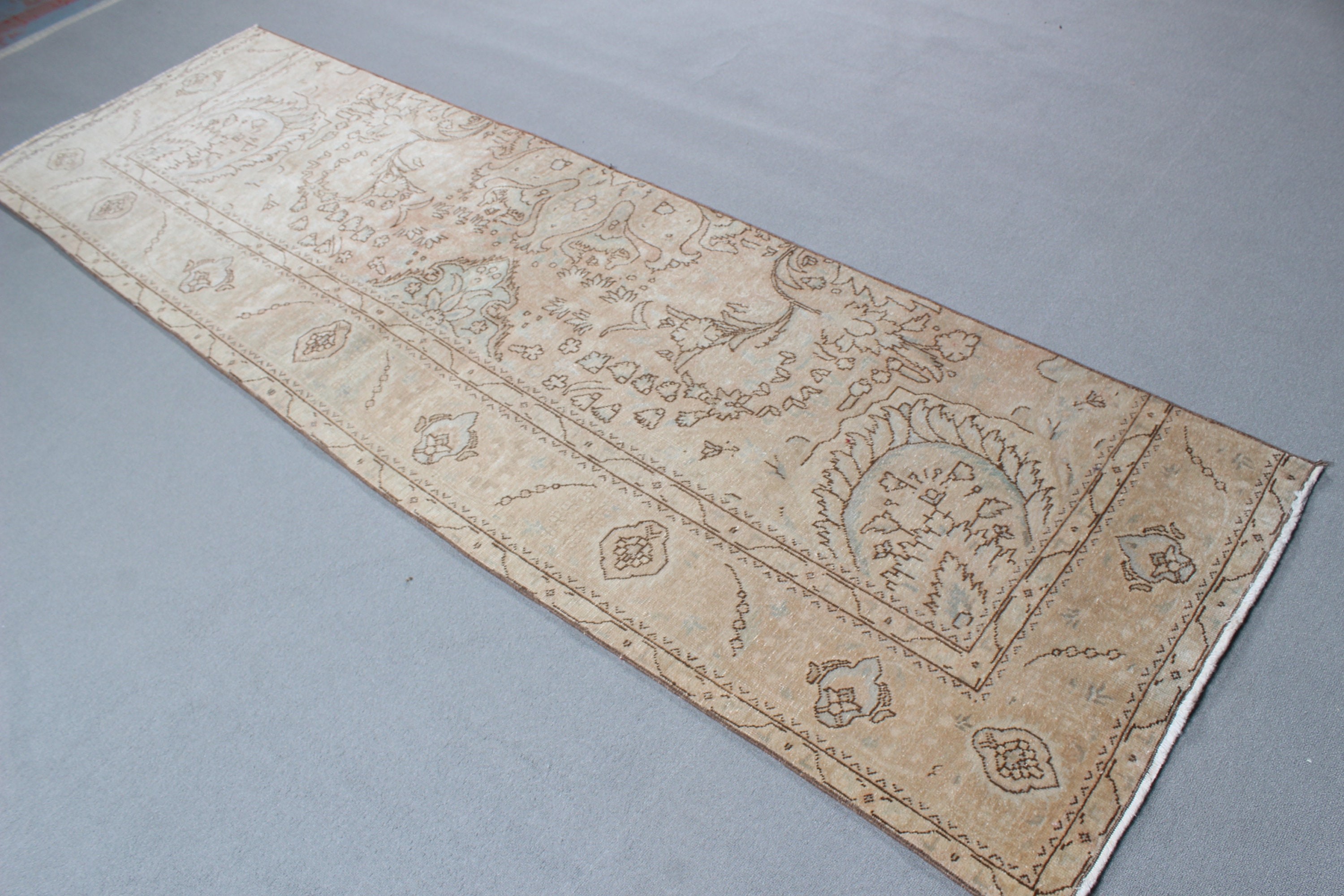 Koridor Halısı, 2.9x9.5 ft Runner Halıları, Anadolu Halısı, Türk Halıları, Boho Halısı, Kahverengi Soğuk Halı, Egzotik Halılar, Vintage Halılar, Vintage Runner Halısı