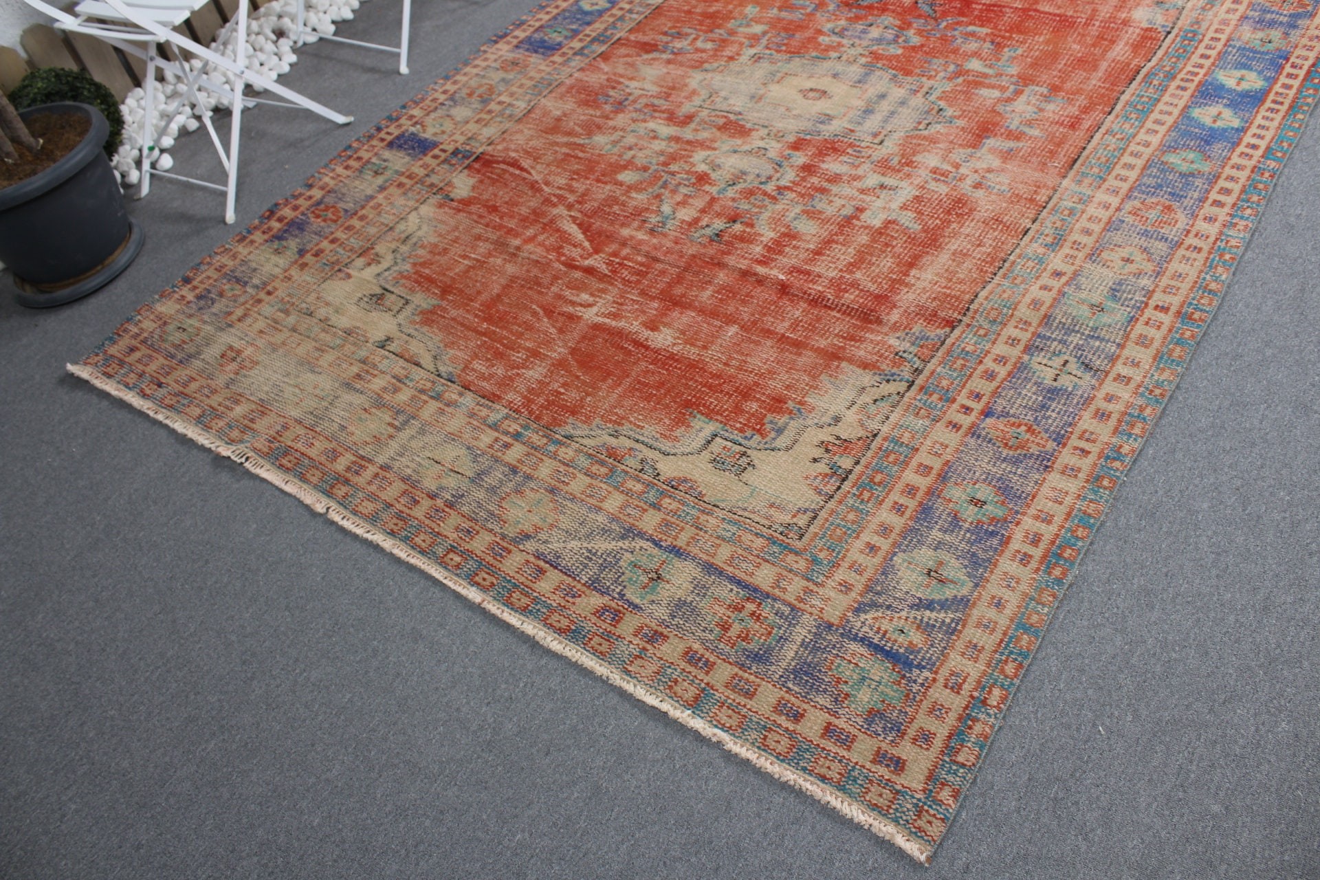 Living Room Rugs, 6.3x8.8 ft Large Rug, Turkish Rug, Red Oushak Rug, Vintage Rugs, Muted Rug, Dining Room Rug, Antique Rugs