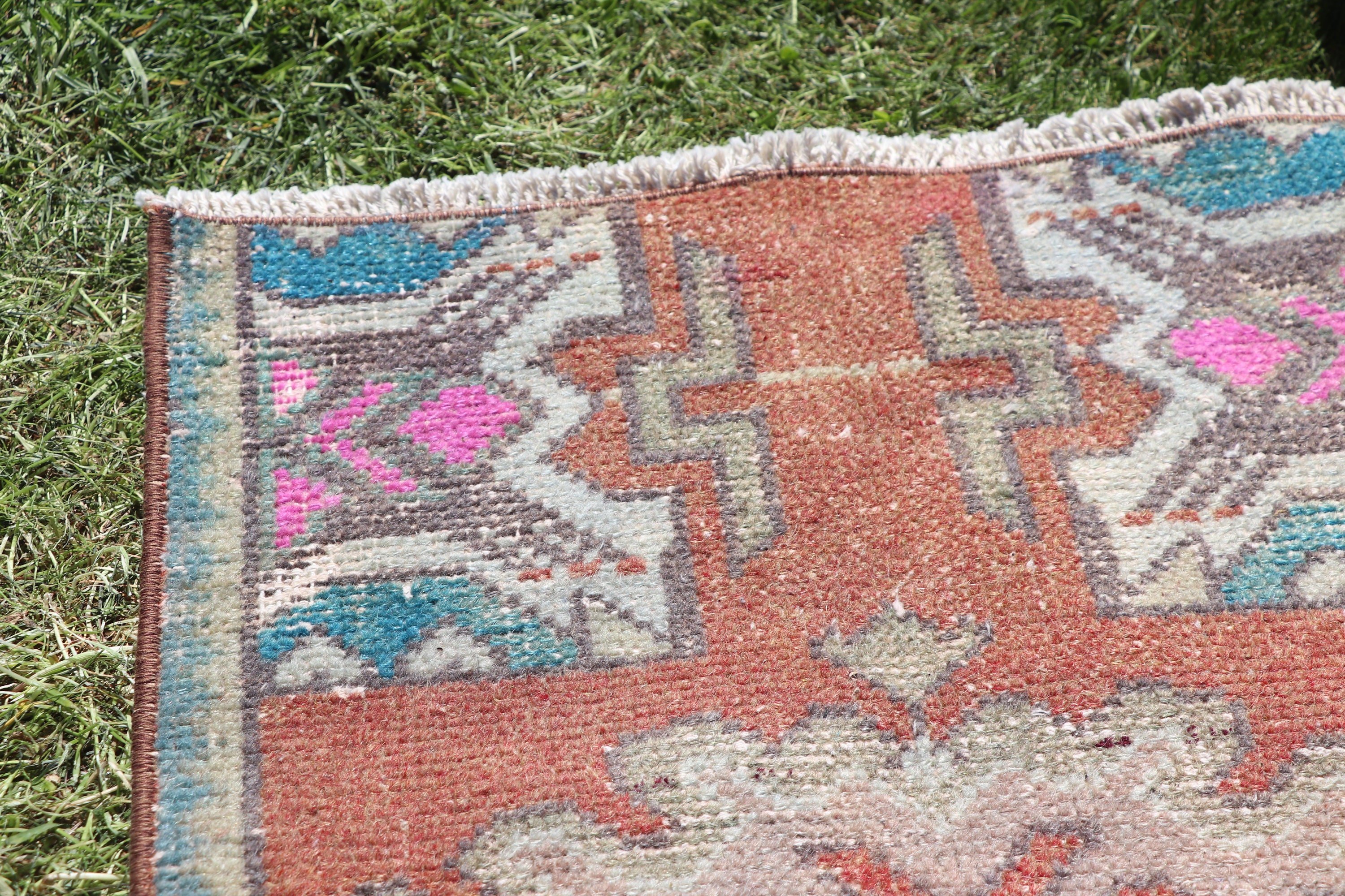 Geometrik Halı, Küçük Vintage Halı, Araba Paspas Halıları, Oryantal Halı, Turuncu Lüks Halı, Vintage Halılar, Türk Halıları, 1.4x2.5 ft Küçük Halılar