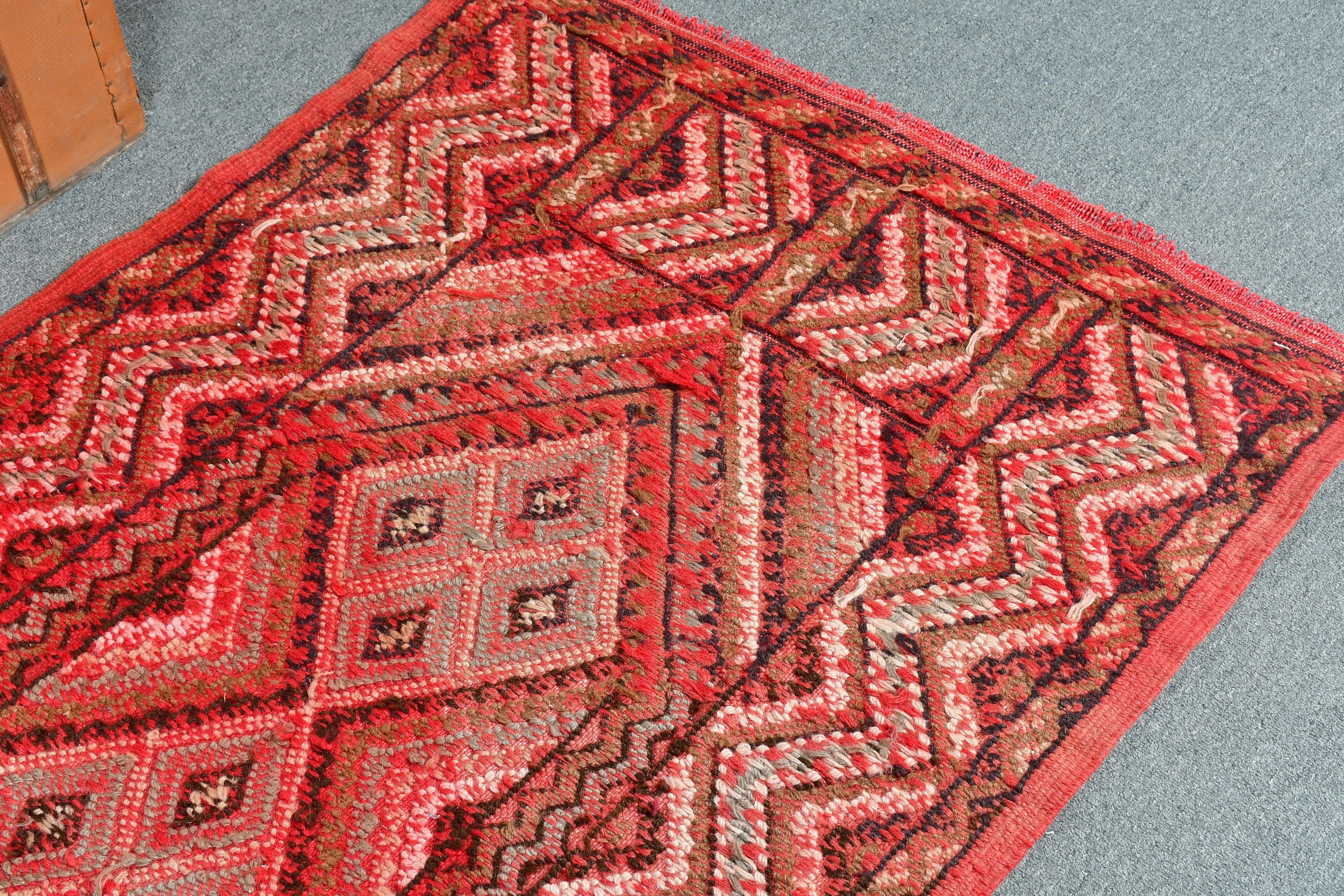 Wool Rug, Kitchen Rug, Turkish Rugs, Red  2.9x6 ft Accent Rugs, Entry Rug, Vintage Rugs, Rugs for Kitchen, Moroccan Rug