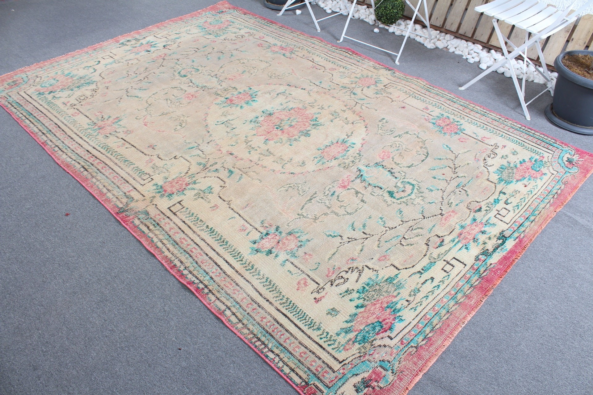 Yemek Odası Halısı, Vintage Halı, Antika Halı, Yatak Odası Halısı, Yer Halısı, El Dokuma Halılar, Bej Oryantal Halı, Türk Halısı, 6x9.2 ft Büyük Halılar