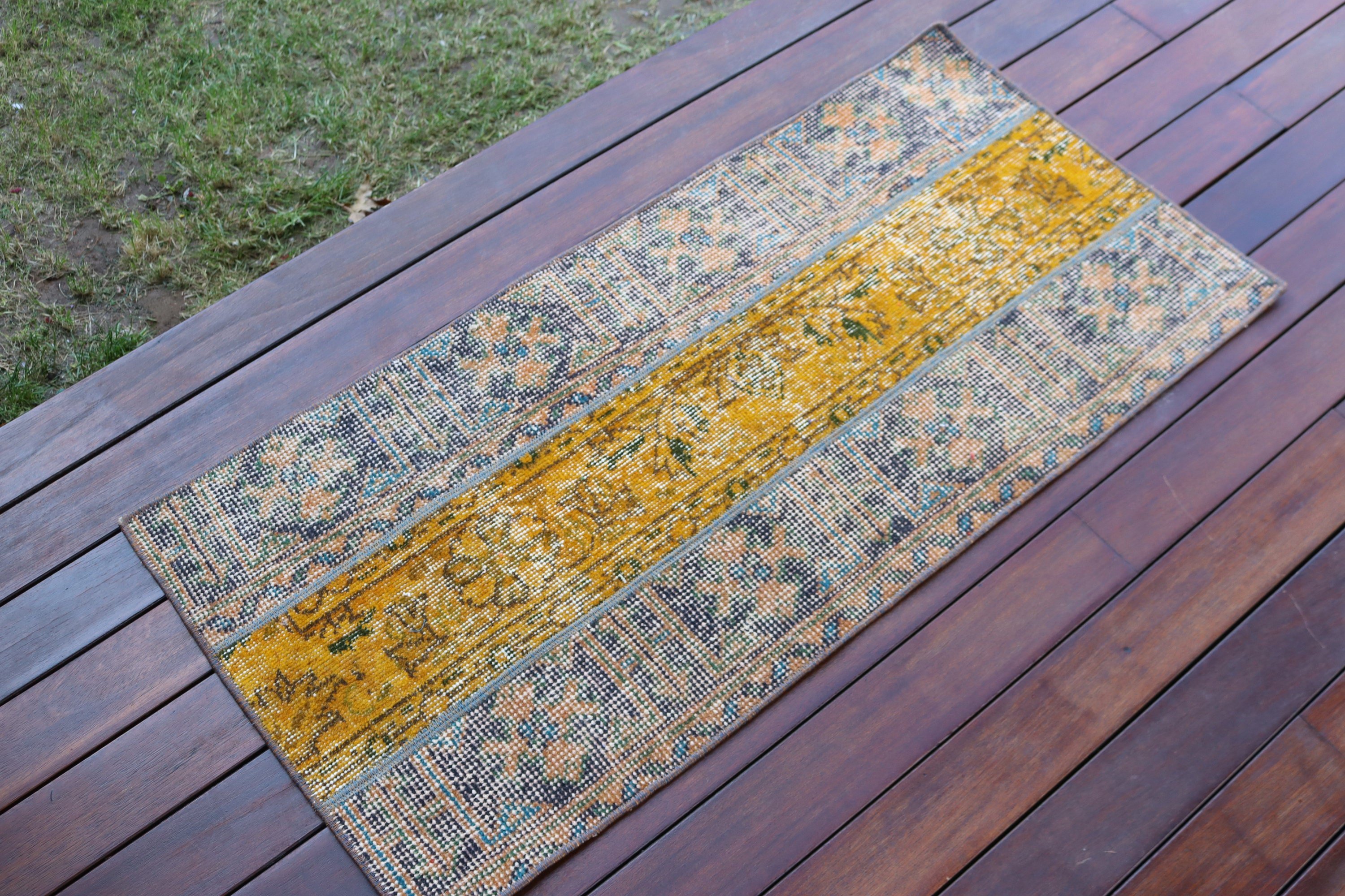 Yatak Odası Halıları, Vintage Halılar, Geometrik Halı, 1.7x3.6 ft Küçük Halılar, Küçük Alan Halıları, Türkiye Halısı, Anadolu Halısı, Türk Halısı, Mavi Yer Halıları