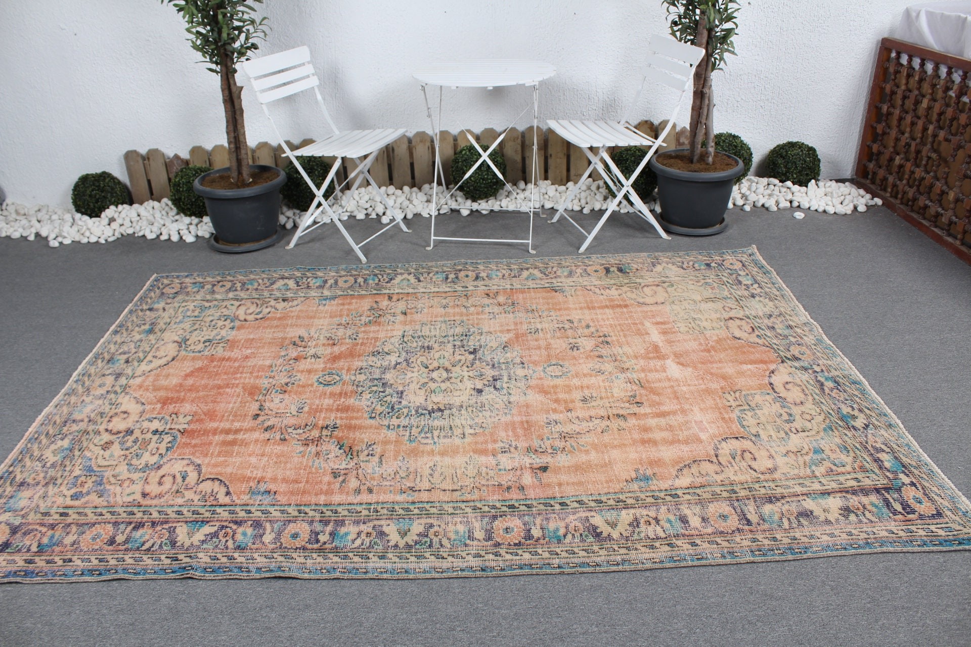 Turkish Rugs, Oriental Rug, 5.7x8.3 ft Large Rugs, Antique Rug, Orange Oushak Rug, Vintage Rugs, Dining Room Rug, Pale Rug, Living Room Rug