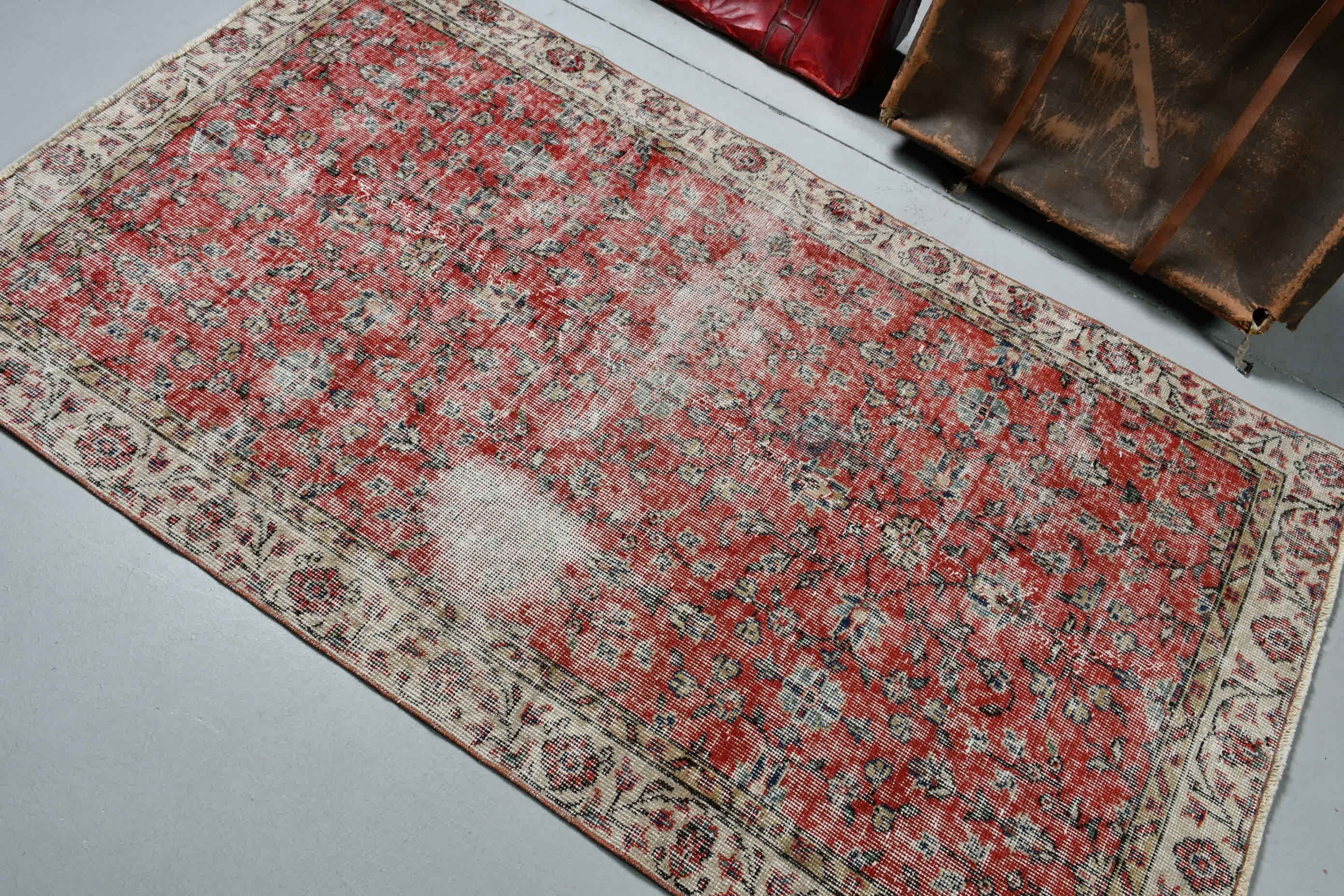 Bedroom Rug, Vintage Rug, Kitchen Rug, Red Antique Rugs, Turkish Rug, Floor Rug, 3.6x6.2 ft Accent Rug, Moroccan Rug, Rugs for Nursery