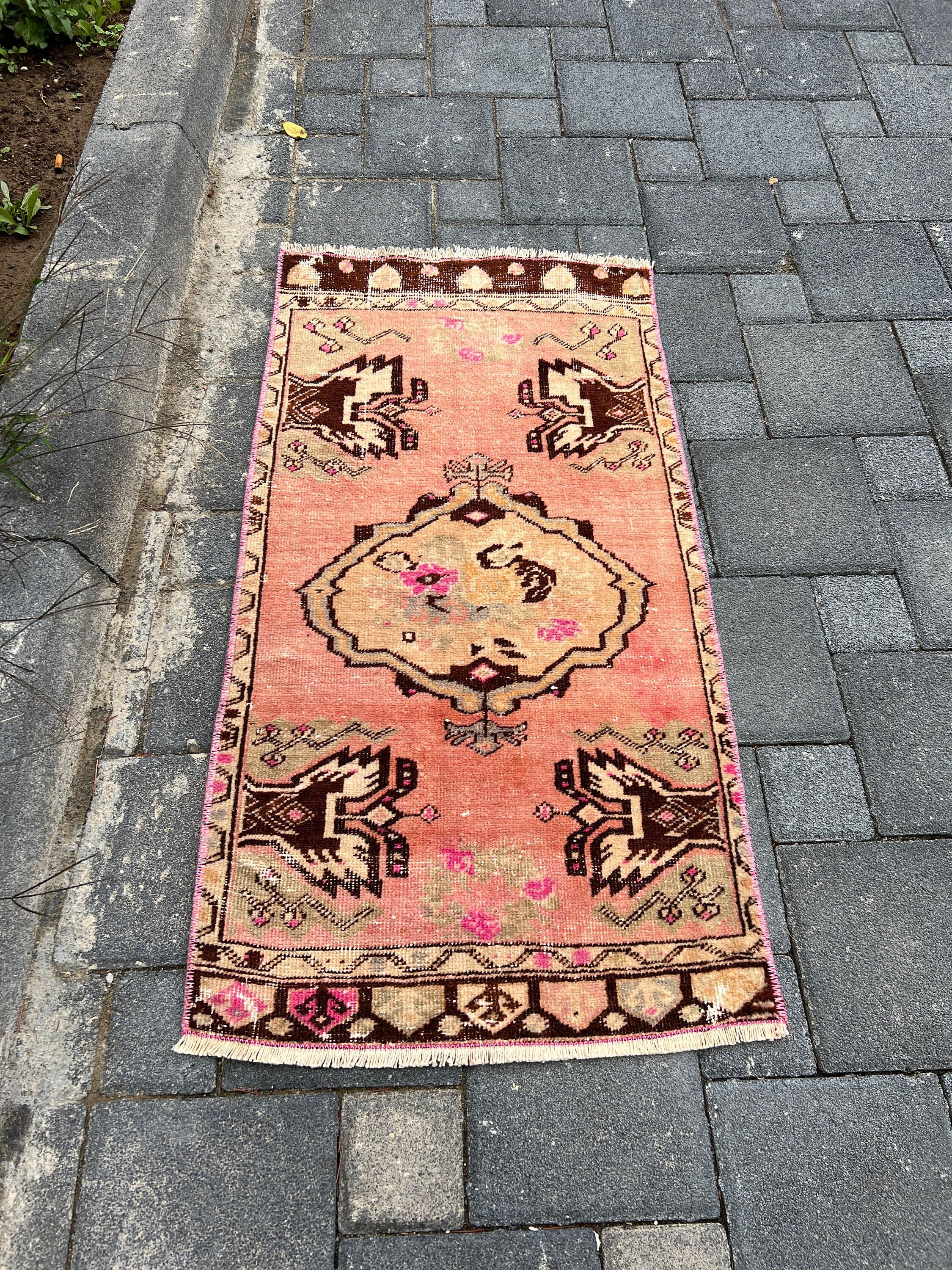 Home Decor Rug, Entry Rug, Oushak Rug, Rugs for Entry, 1.7x3.4 ft Small Rug, Car Mat Rugs, Turkish Rug, Red Oushak Rugs, Vintage Rugs