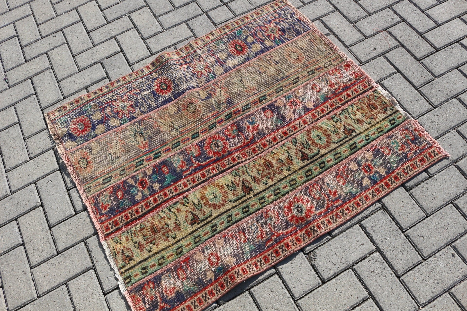 Blue Antique Rug, Car Mat Rug, 3.1x3.7 ft Small Rugs, Wool Rugs, Rugs for Door Mat, Door Mat Rugs, Oushak Rug, Turkish Rugs, Vintage Rug