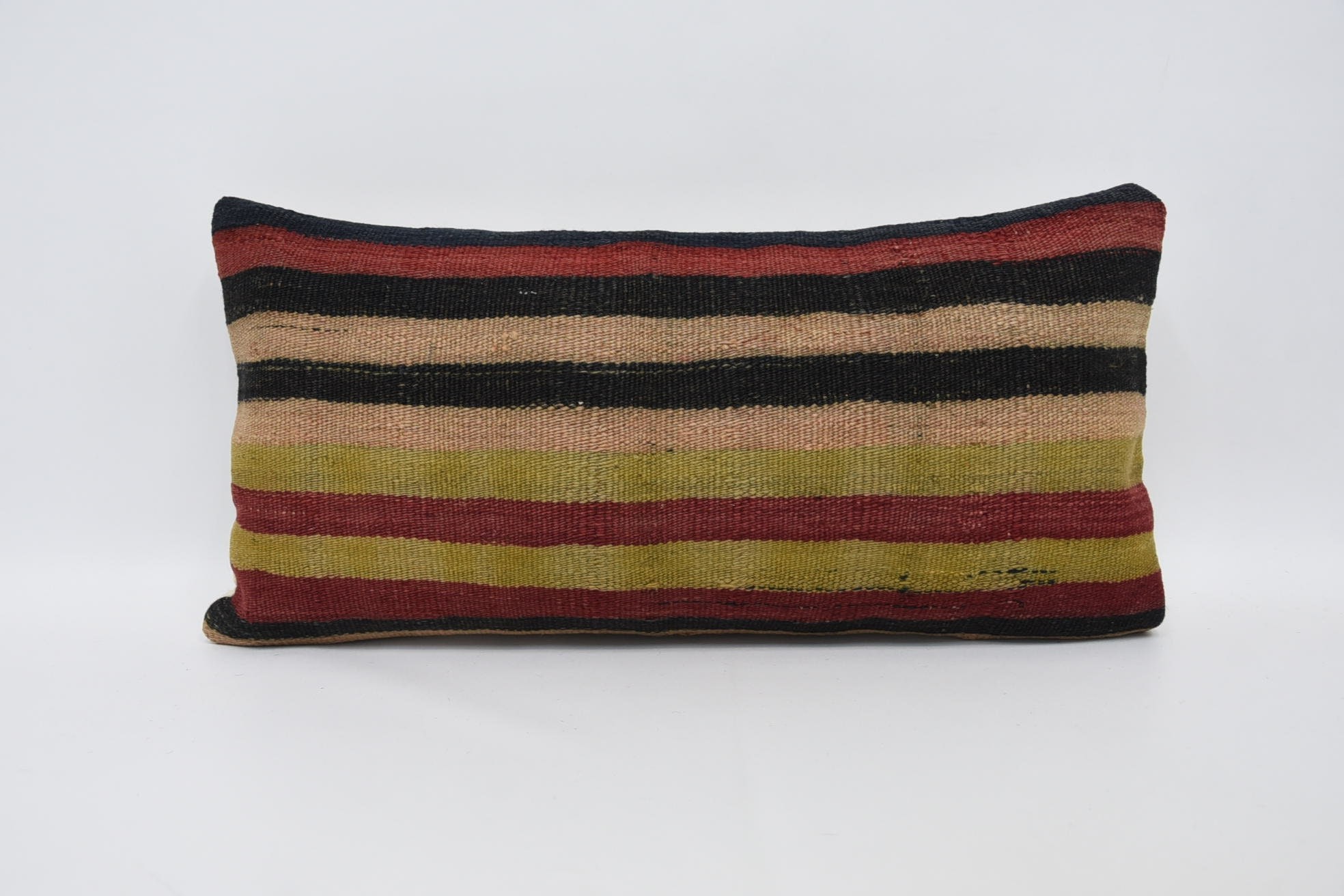 Ethnical Kilim Rug Pillow, 12"x24" Green Cushion Case, Turkish Pillow, Outdoor Patio Pillow Case, Boho Pillow, Custom Cushion