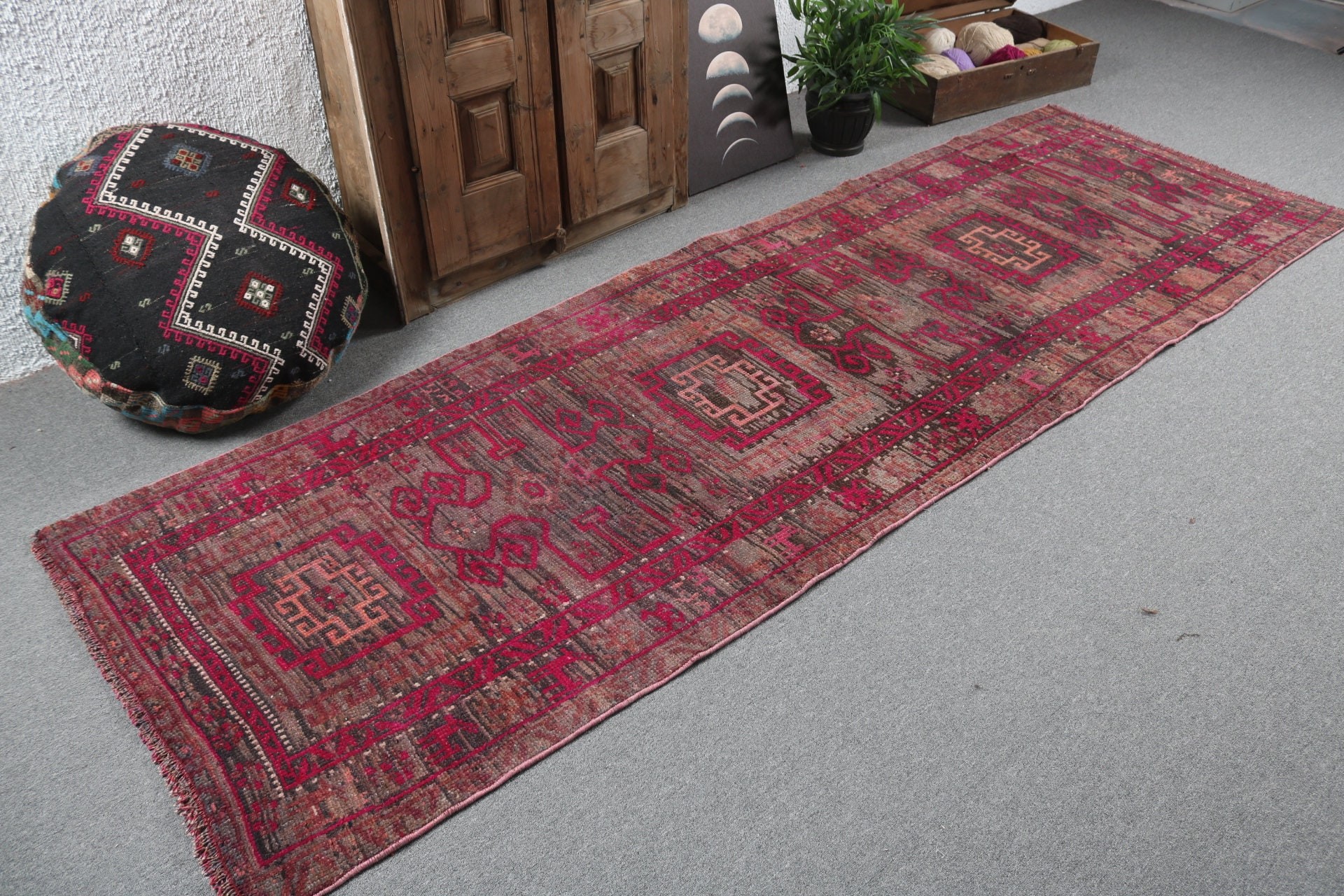 3.3x9.9 ft Runner Rug, Hallway Rugs, Pink Flatweave Rug, Moroccan Rug, Vintage Rugs, Kitchen Rug, Aztec Rugs, Bedroom Rug, Turkish Rug