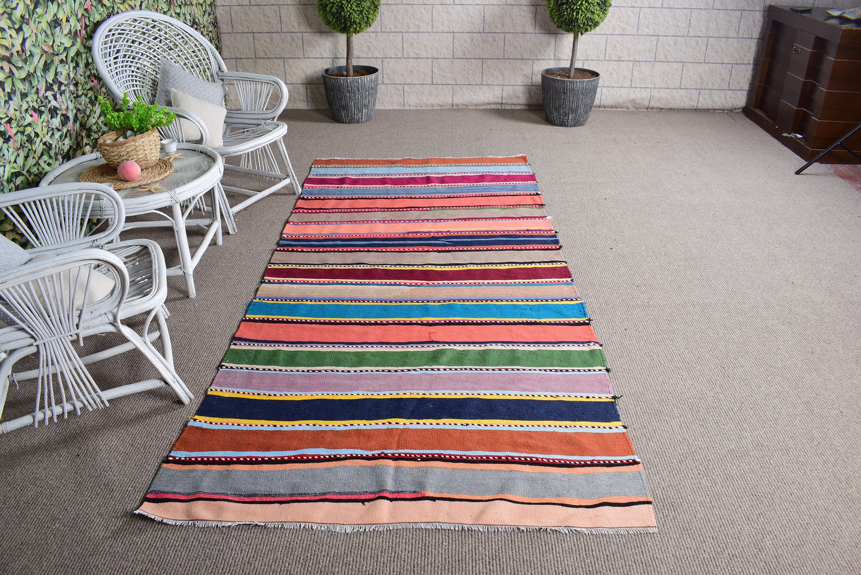 Kilim, Rugs for Nursery, Turkish Rug, 4.3x8.9 ft Area Rugs, Rainbow Oushak Rug, Kitchen Rug, Nursery Rug, Vintage Rugs