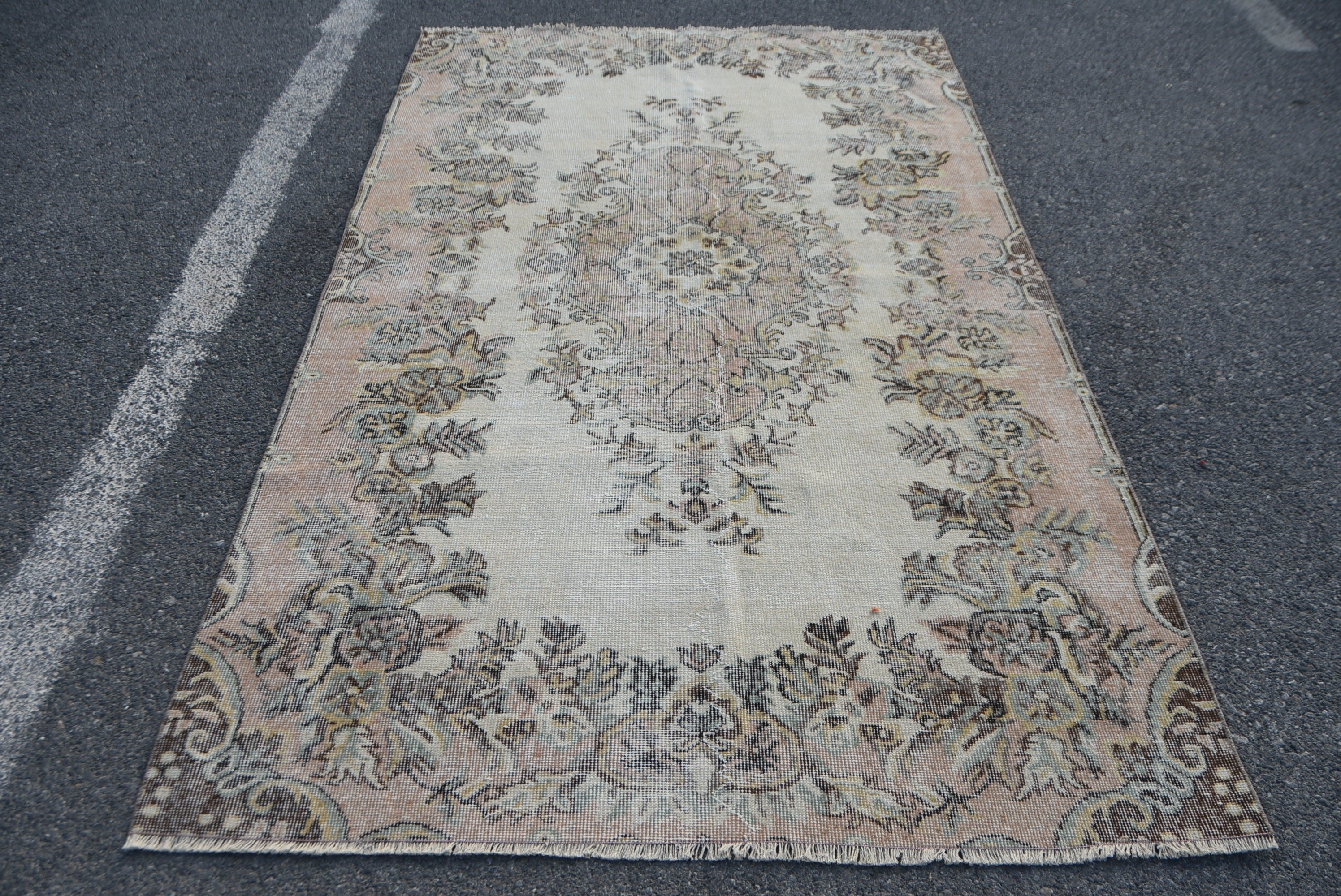 Vintage Rug, Floor Rug, Rugs for Kitchen, Beige Kitchen Rugs, Oushak Rug, Vintage Decor Rug, Turkish Rugs, Bedroom Rugs, 4.9x8 ft Area Rug