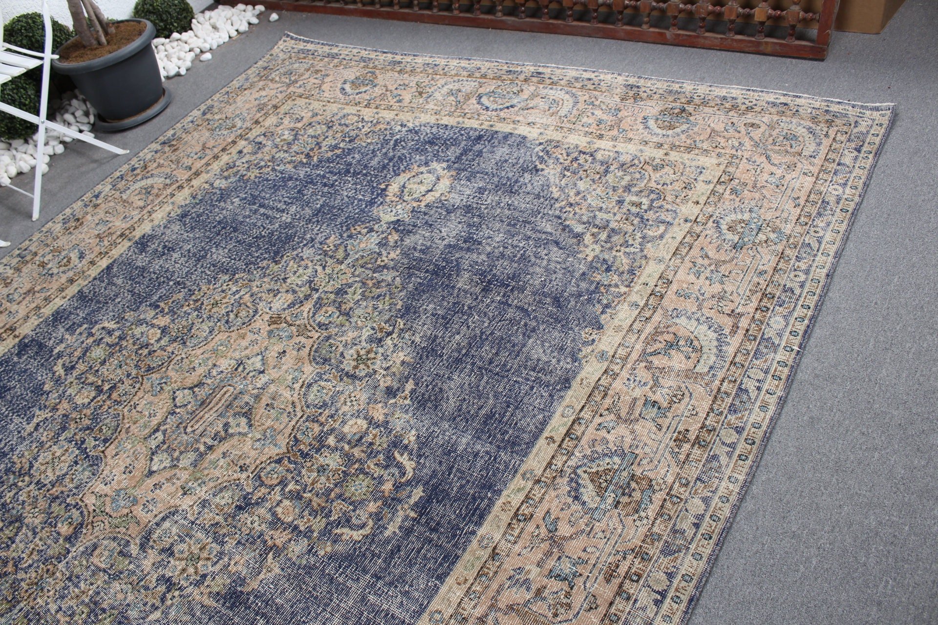 Blue Kitchen Rug, Living Room Rug, Turkish Rugs, Office Rug, Oushak Rug, Vintage Rugs, 7.8x10.9 ft Oversize Rugs, Saloon Rug