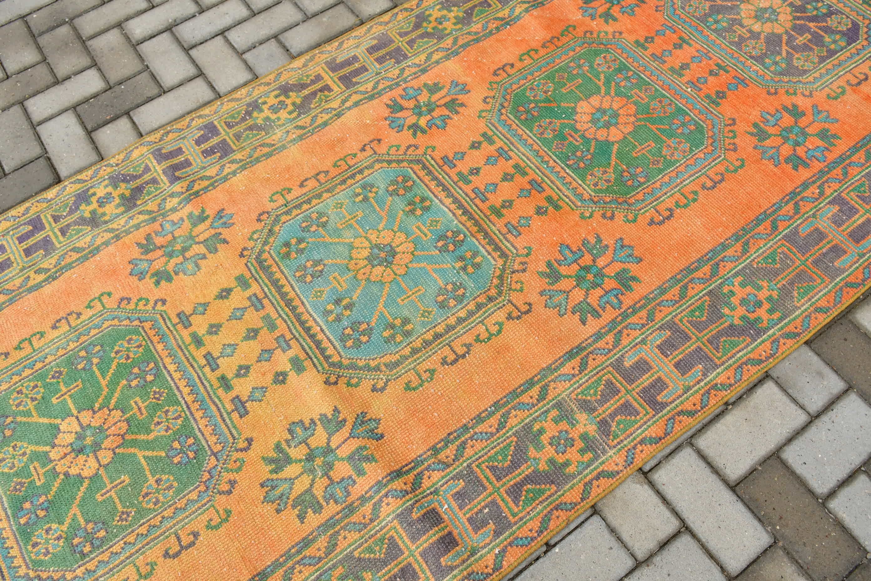 Natural Rug, Turkish Rugs, Corridor Rug, Vintage Rugs, Kitchen Rug, Moroccan Rugs, 4.1x11.7 ft Runner Rugs, Stair Rugs, Orange Wool Rugs