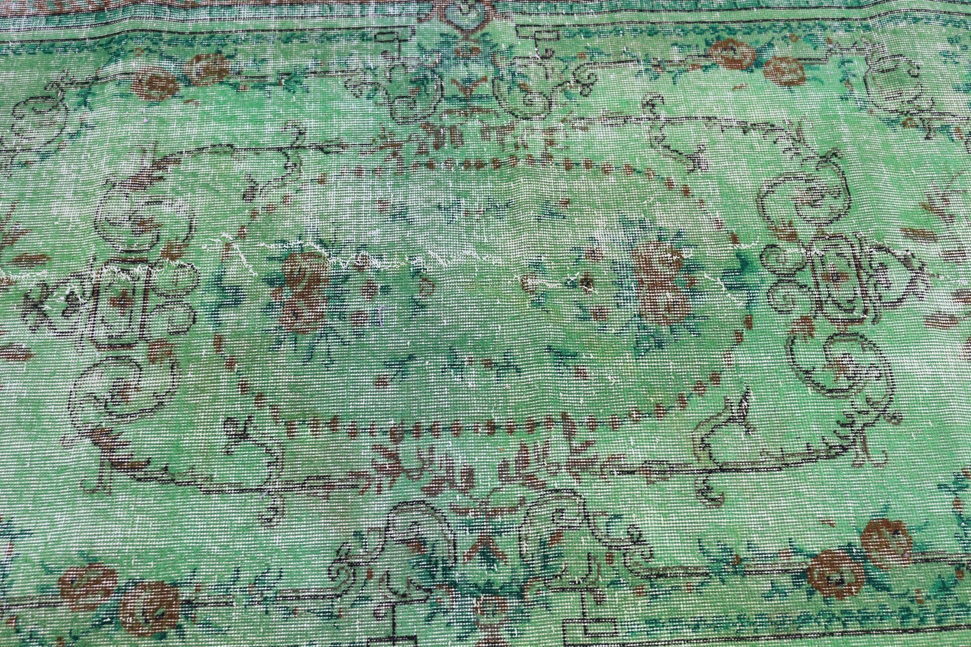 Retro Rugs, Turkish Rugs, Dining Room Rugs, Antique Rug, Living Room Rug, Green Oushak Rug, 4.1x7 ft Area Rug, Vintage Rug