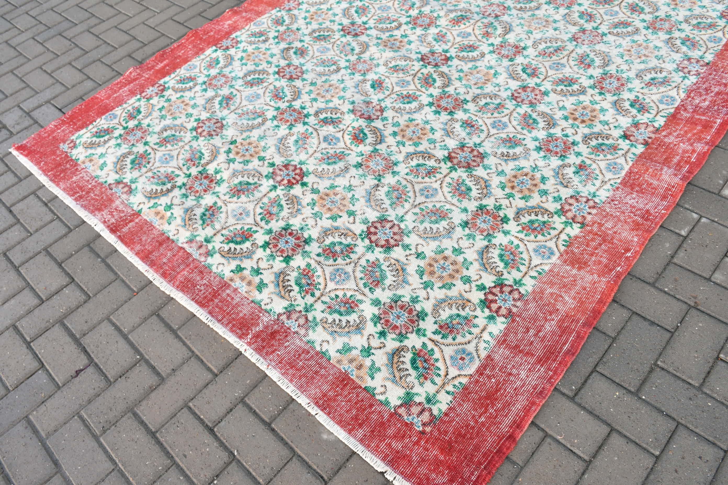 Red Anatolian Rugs, Kitchen Rug, Saloon Rugs, Living Room Rug, 6.9x10.2 ft Oversize Rugs, Turkish Rug, Vintage Rugs, Wool Rug, Bohemian Rug