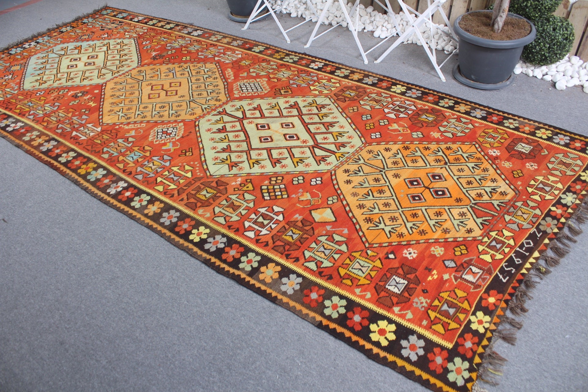 Oryantal Halı, Turuncu 5x12 ft Büyük Halı, Kilim, Yer Halısı, Vintage Halı, Salon Halısı, Eskitilmiş Halılar, Yatak Odası Halısı, Türk Halısı