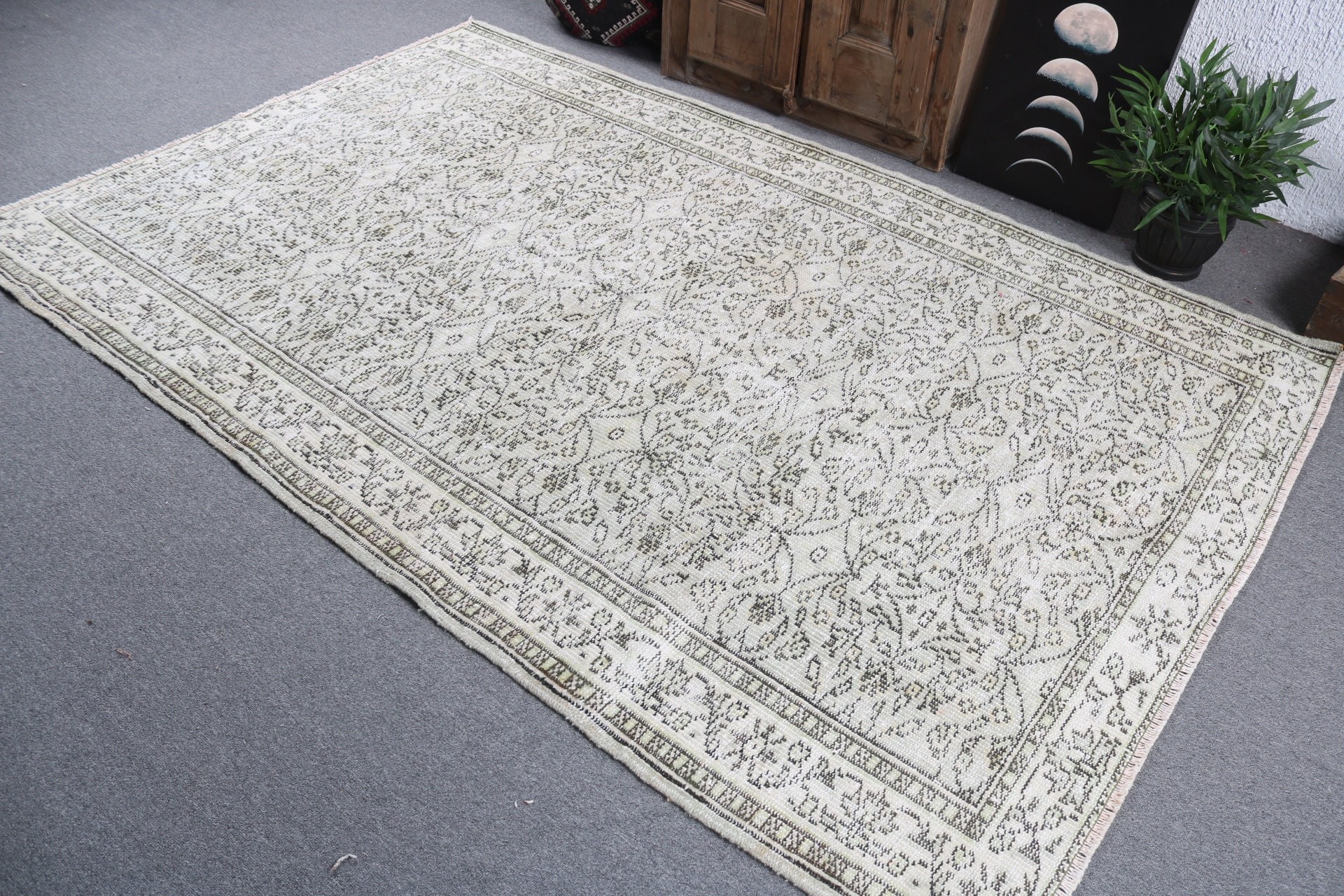 Yeşil Yatak Odası Halısı, Bildiri Halısı, Yün Halılar, 5.3x8.3 ft Büyük Halı, Büyük Vintage Halılar, Oturma Odası Halısı, Türk Halısı, Vintage Halılar