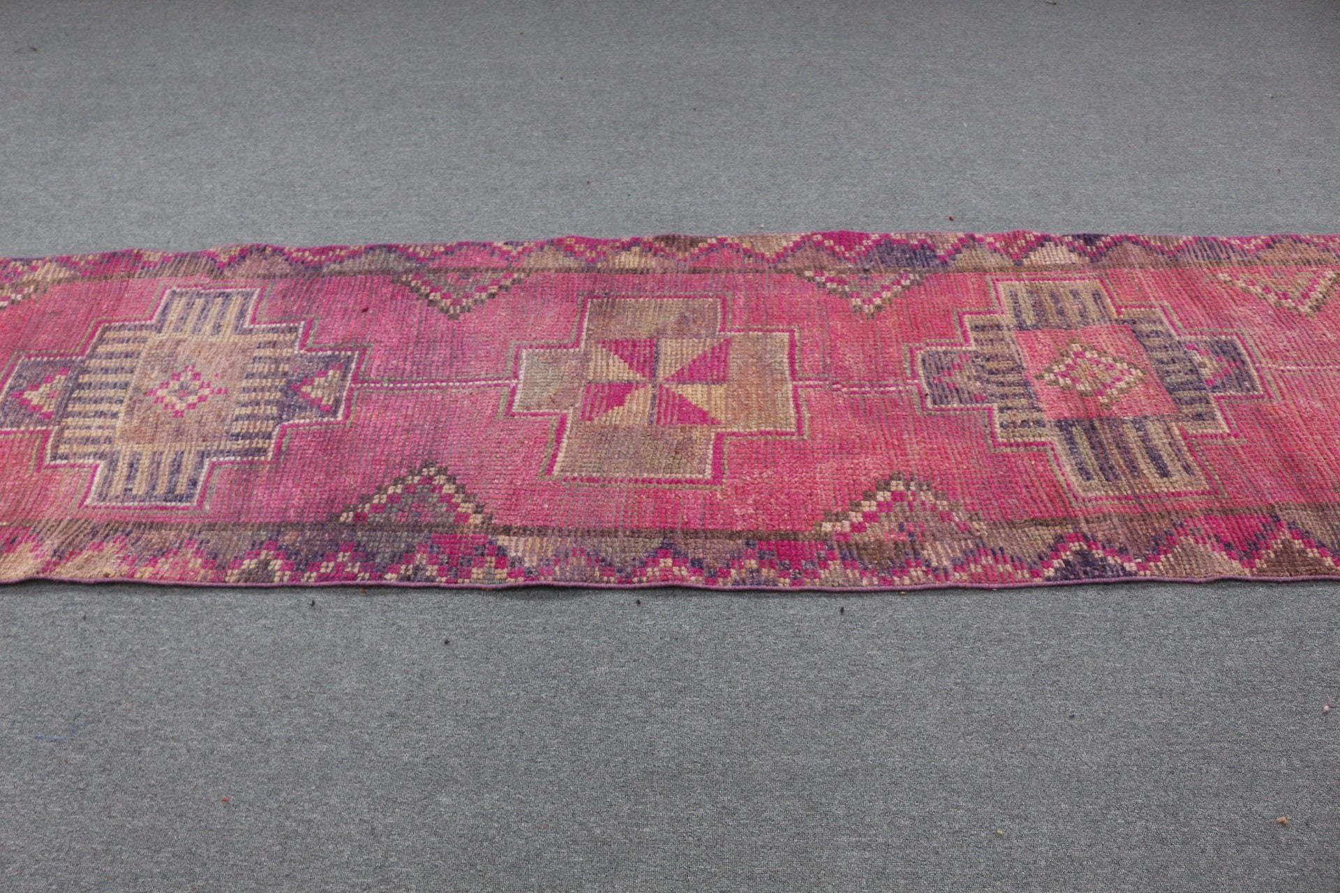 Anatolian Rugs, 2.6x10.5 ft Runner Rug, Rugs for Corridor, Turkish Rugs, Art Rug, Pink Moroccan Rug, Hallway Rug, Vintage Rug