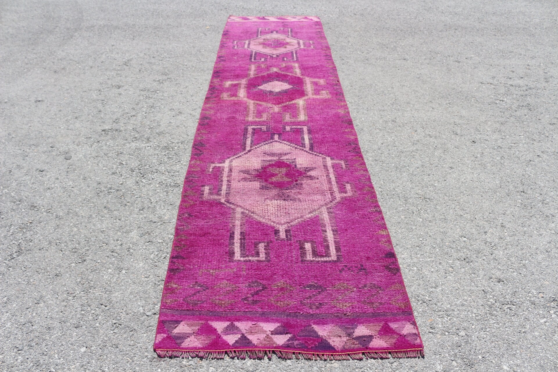 Floor Rug, Pink Moroccan Rugs, Wool Rug, Vintage Rug, 3x12.5 ft Runner Rugs, Stair Rugs, Hallway Rugs, Turkish Rug, Rugs for Kitchen