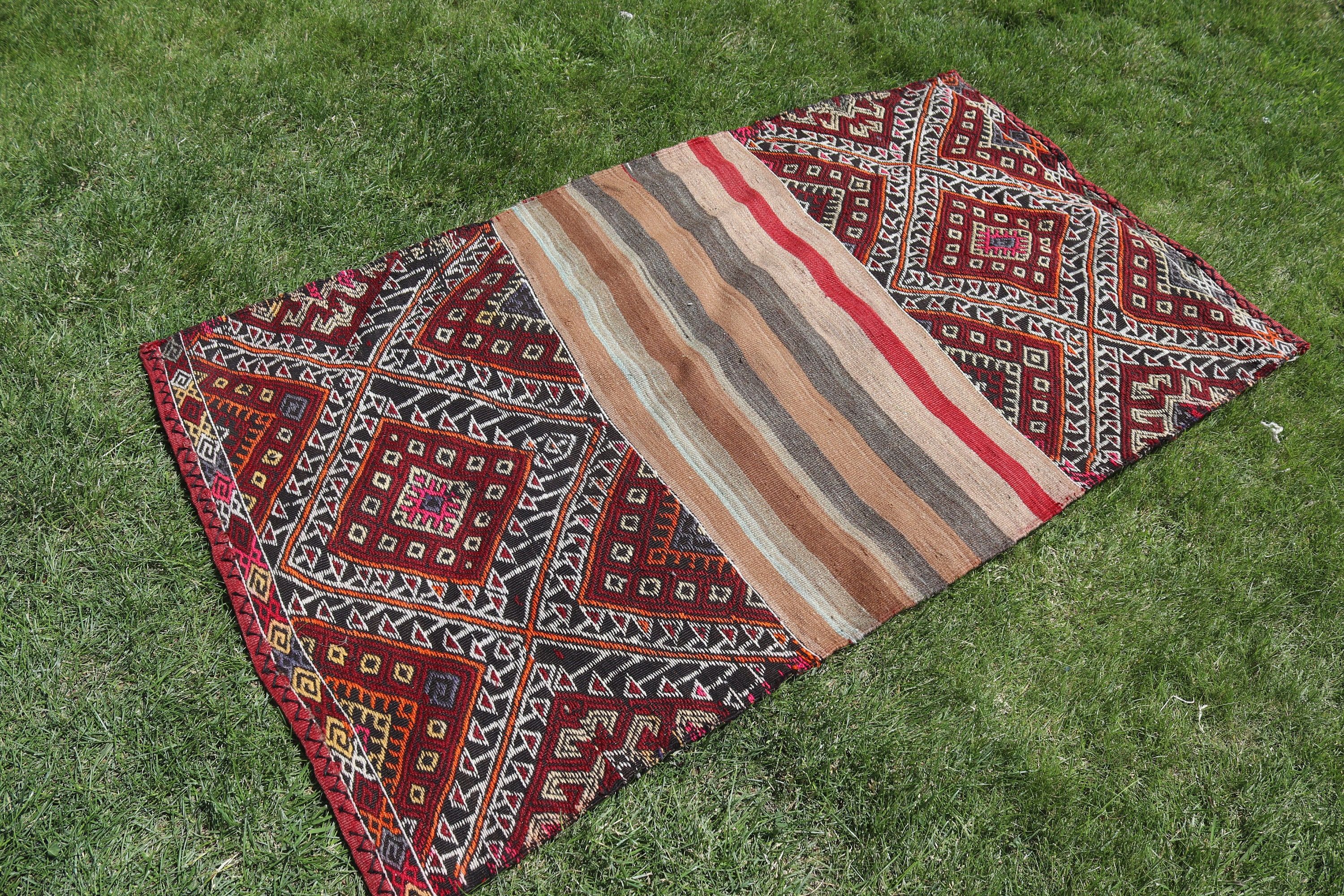 Yer Halıları, 2,9x5,2 ft Vurgulu Halı, Kırmızı Yer Halıları, Geometrik Halı, Türk Halıları, Boho Accent Halı, Vintage Halı, Kilim, Accent için Halılar