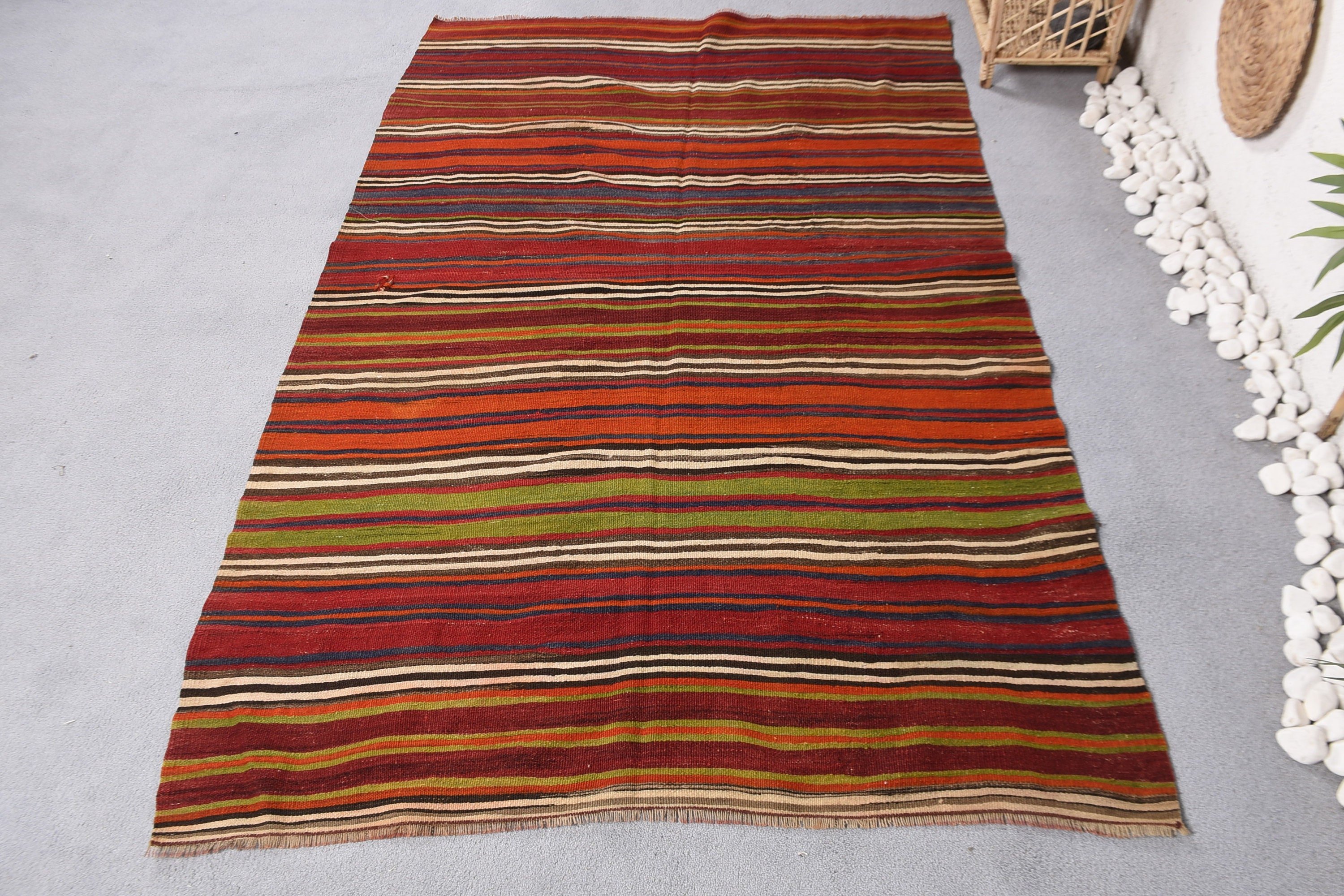 Vintage Decor Rugs, Rugs for Indoor, Statement Rug, Kitchen Rug, Vintage Rug, Rainbow Handwoven Rug, Turkish Rug, 4.1x6.6 ft Area Rugs