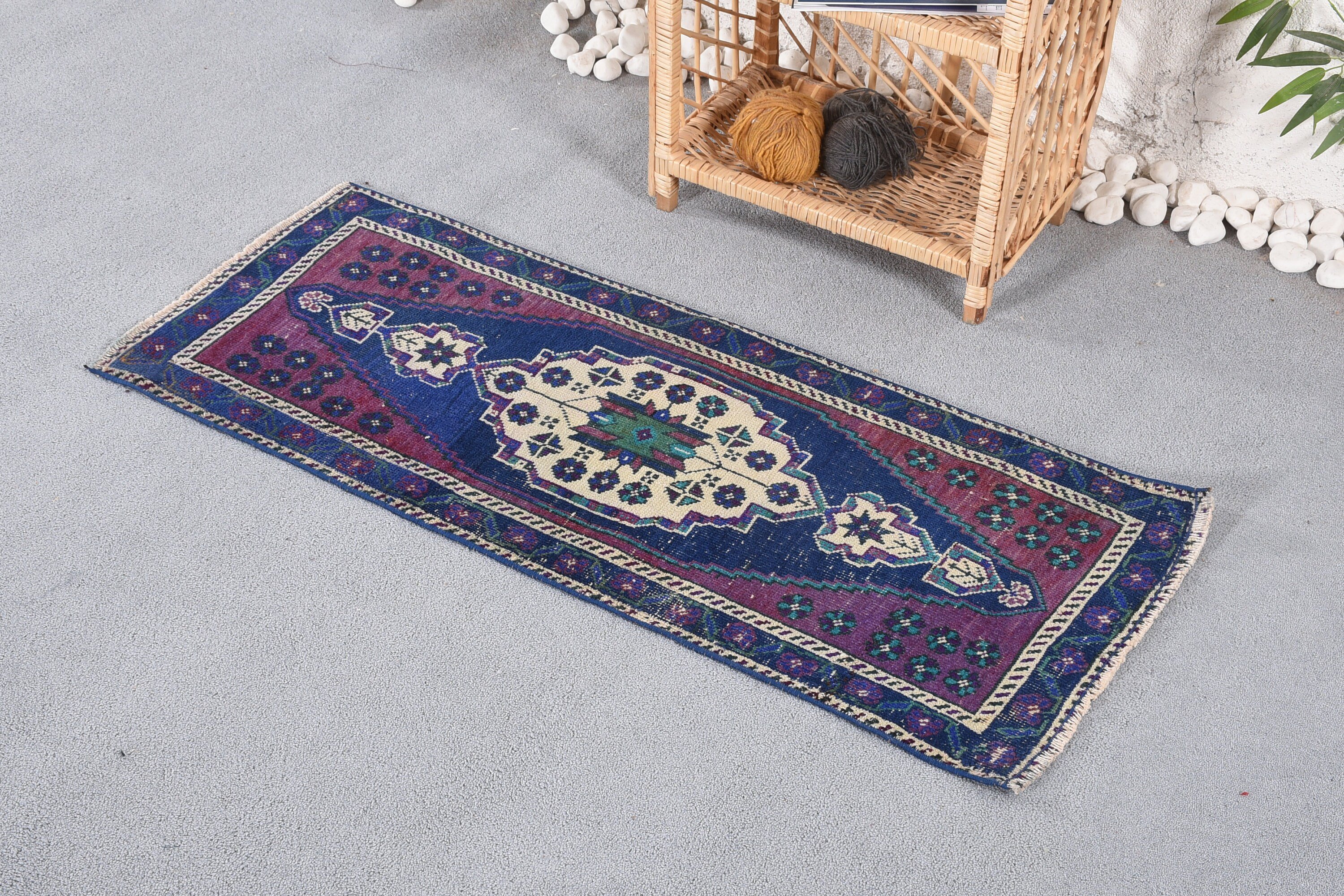 Antique Rug, Turkish Rug, Blue Bedroom Rugs, Anatolian Rug, 1.7x4.1 ft Small Rug, Vintage Rug, Entry Rug, Kitchen Rug, Rugs for Door Mat