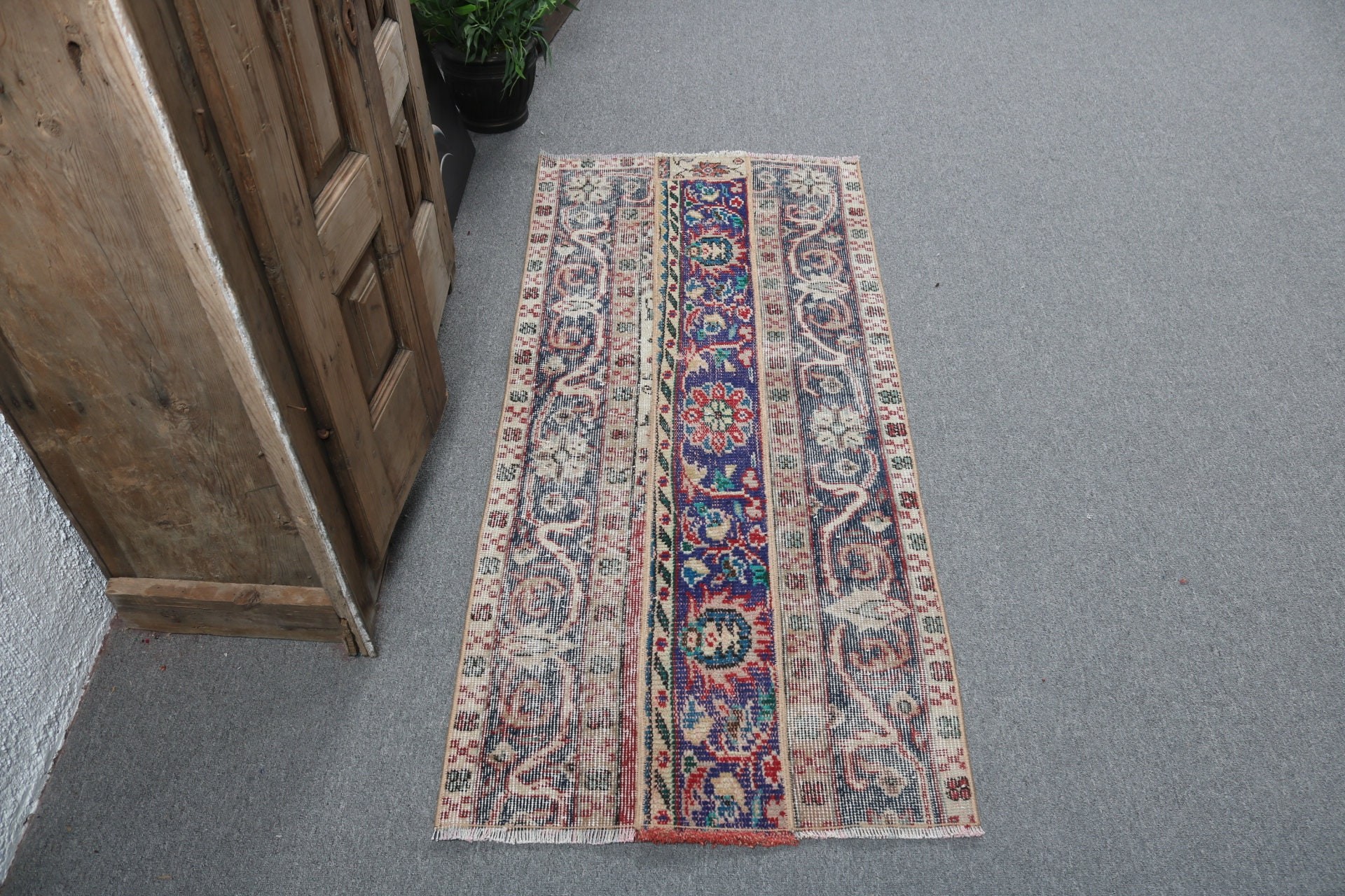 Vintage Rug, Turkish Rug, Statement Rugs, Car Mat Rugs, Neutral Rug, Blue Neutral Rug, 2.2x4.9 ft Small Rugs, Aztec Rugs, Small Area Rugs