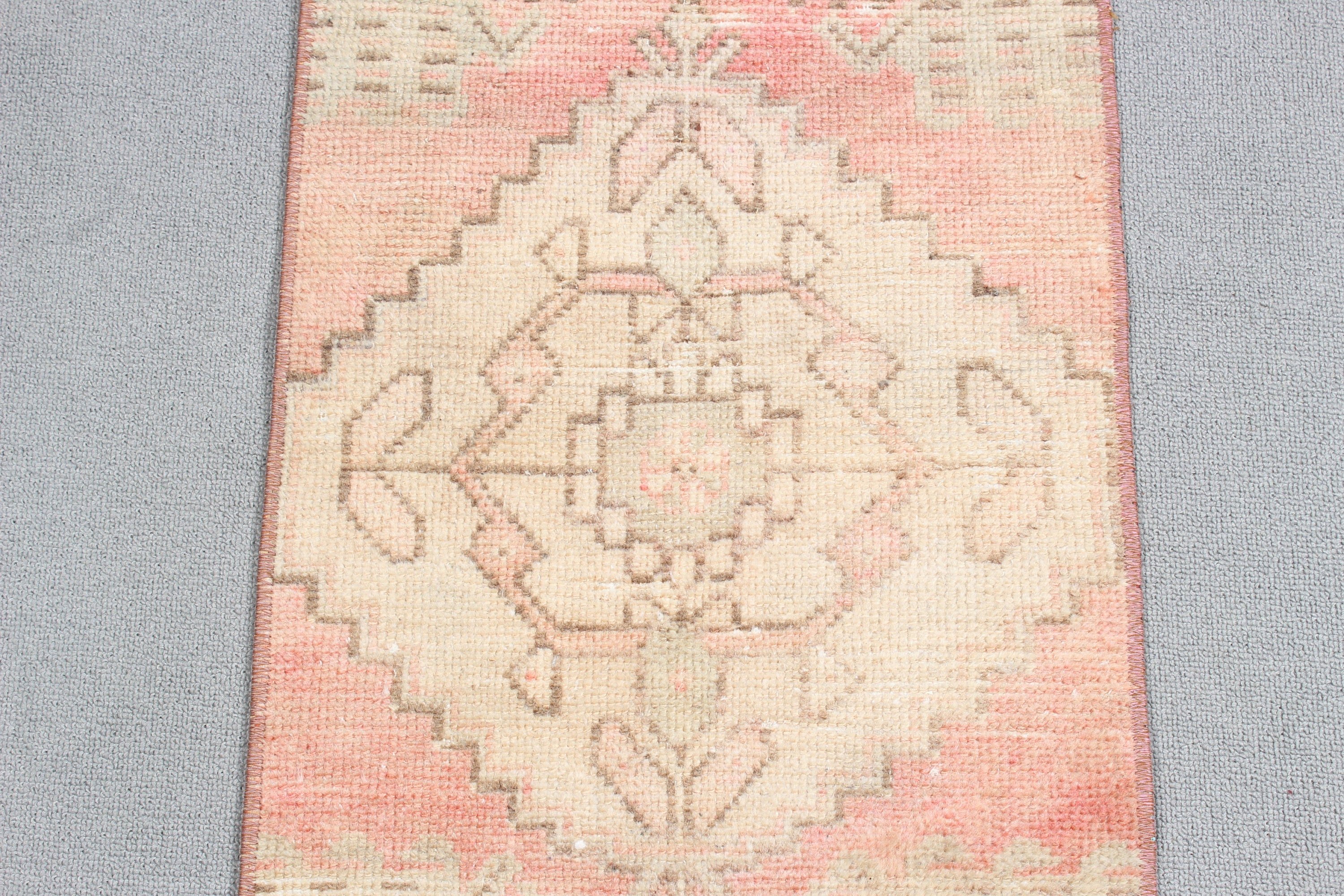 Small Area Rugs, Turkish Rug, 1.3x3.1 ft Small Rugs, Rugs for Entry, Bath Rug, Vintage Rug, Kitchen Rug, Antique Rug, Pink Neutral Rugs