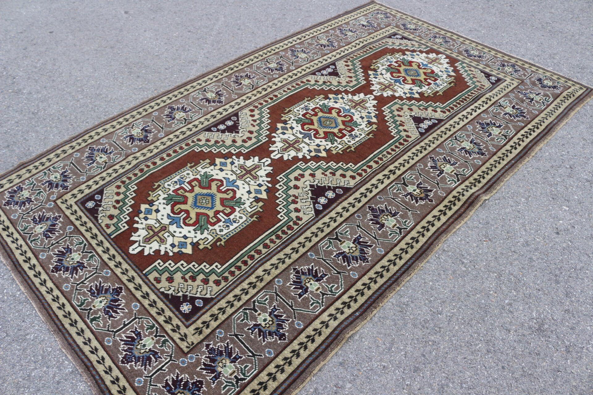 Organik Halı, Kahverengi Oushak Halılar, 5x8,5 ft Büyük Halı, Yemek Odası Halısı, Fas Halıları, Yer Halısı, Türk Halıları, Oturma Odası Halısı, Vintage Halılar