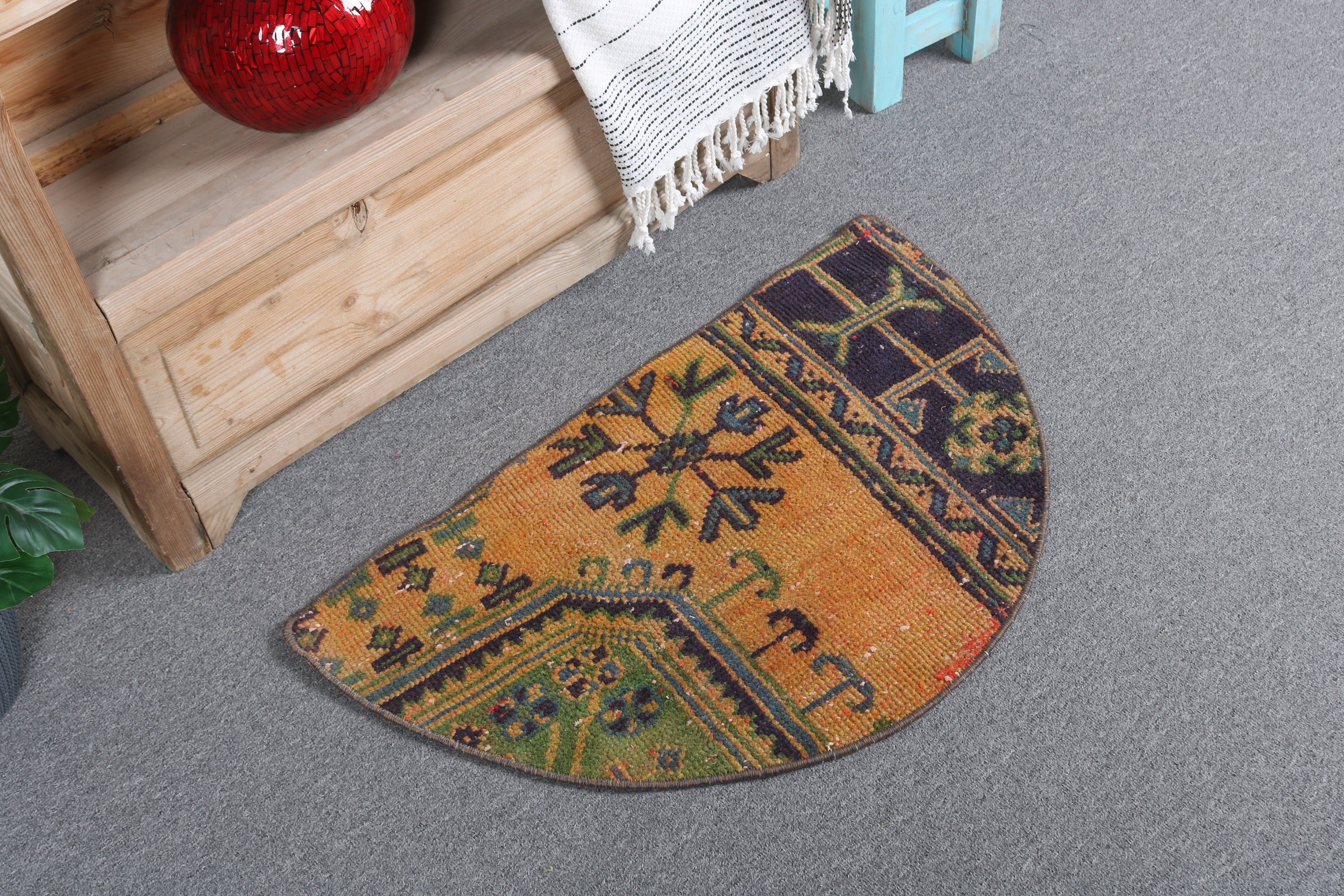 2.5x1.5 ft Small Rugs, Vintage Rug, Kitchen Rug, Cool Rug, Orange Oriental Rug, Turkish Rug, Modern Bath Mat Rug, Door Mat Rugs, Floor Rugs